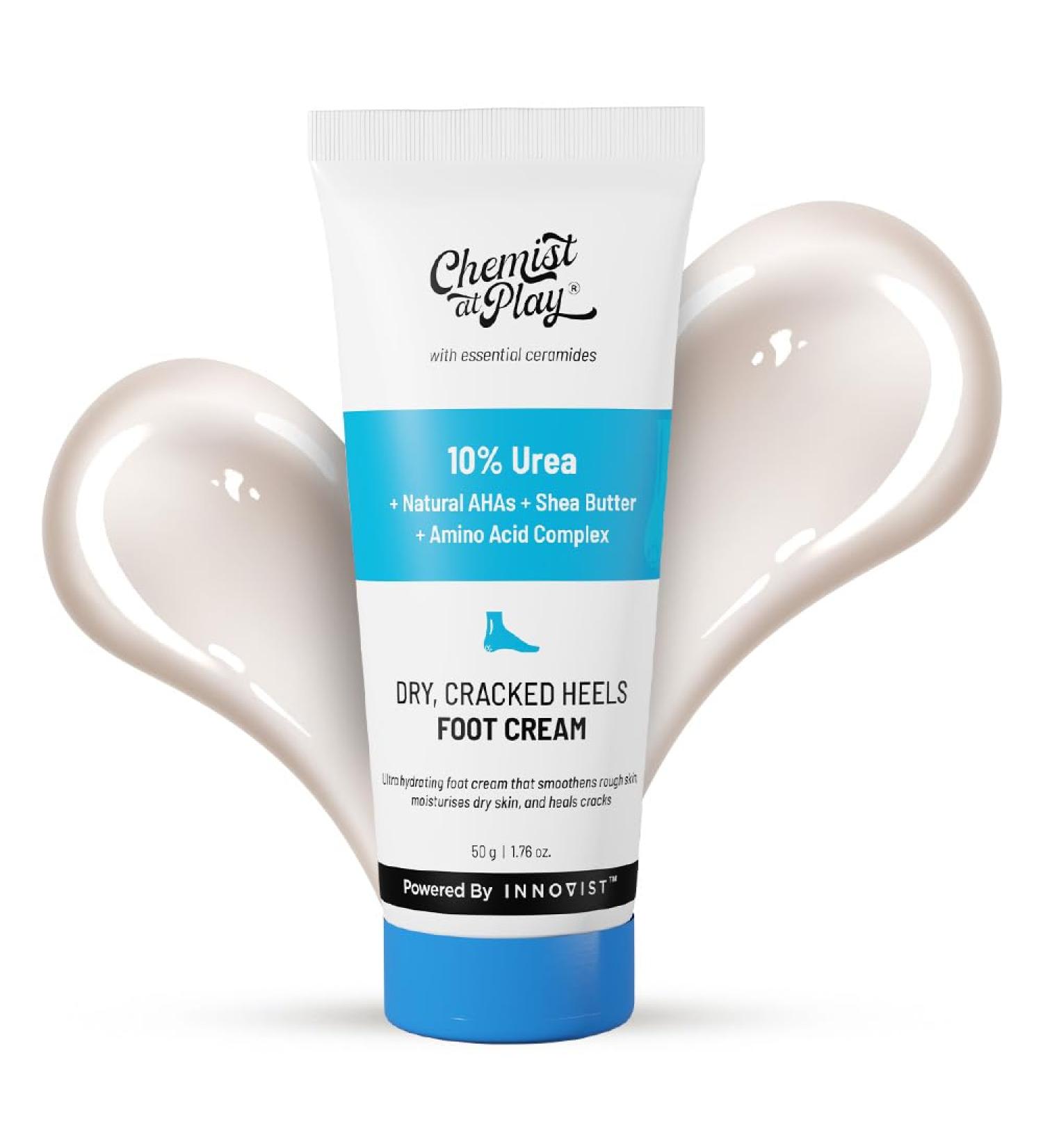 Chemist at Play Foot Cream for Cracked Heels & Diabetic Foot | Up to 24 hours of Moisturization | 10% Urea & Natural AHAs | Nourishment & Hydration | For Dry & Cracked Feet | Lightweight | 50g - Buy Online on GoSupps.com