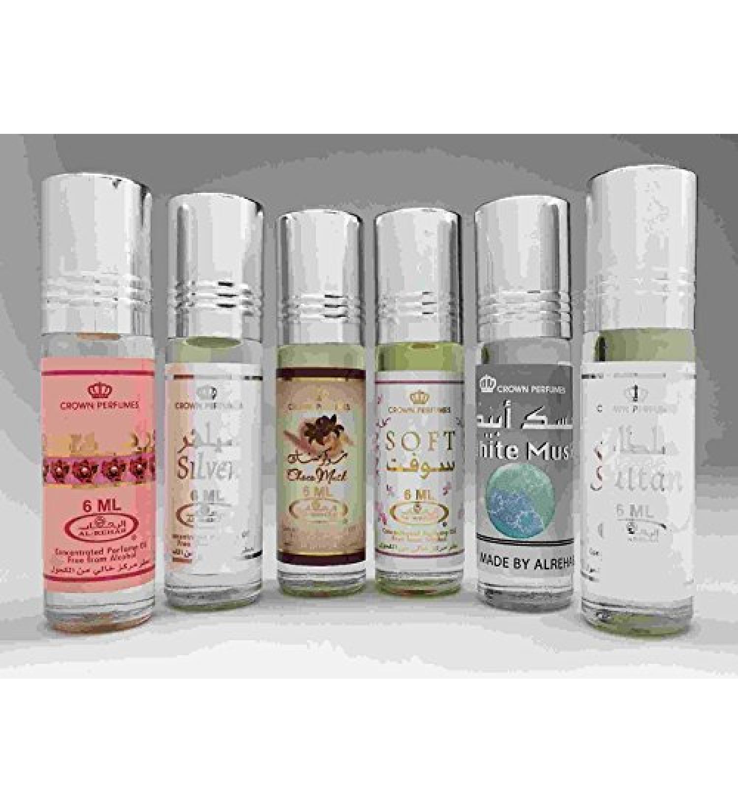6 (Six) Al-Rehab 6ml Perfume Oils Best Sellers Set # 1: Soft Sultan Al Oud Red Rose Choco Musk Jasmin and White Musk