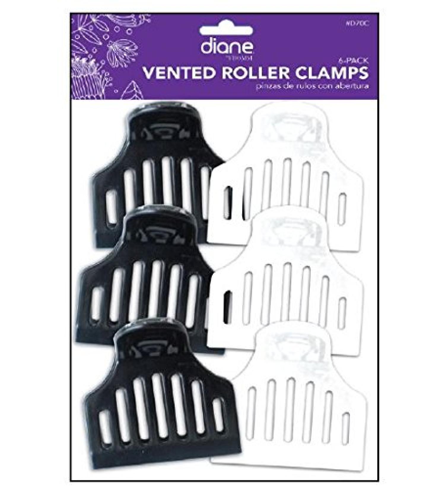 Diane D70C Vented Roller Clamps     Black and White  6 Count (Pack of 1)