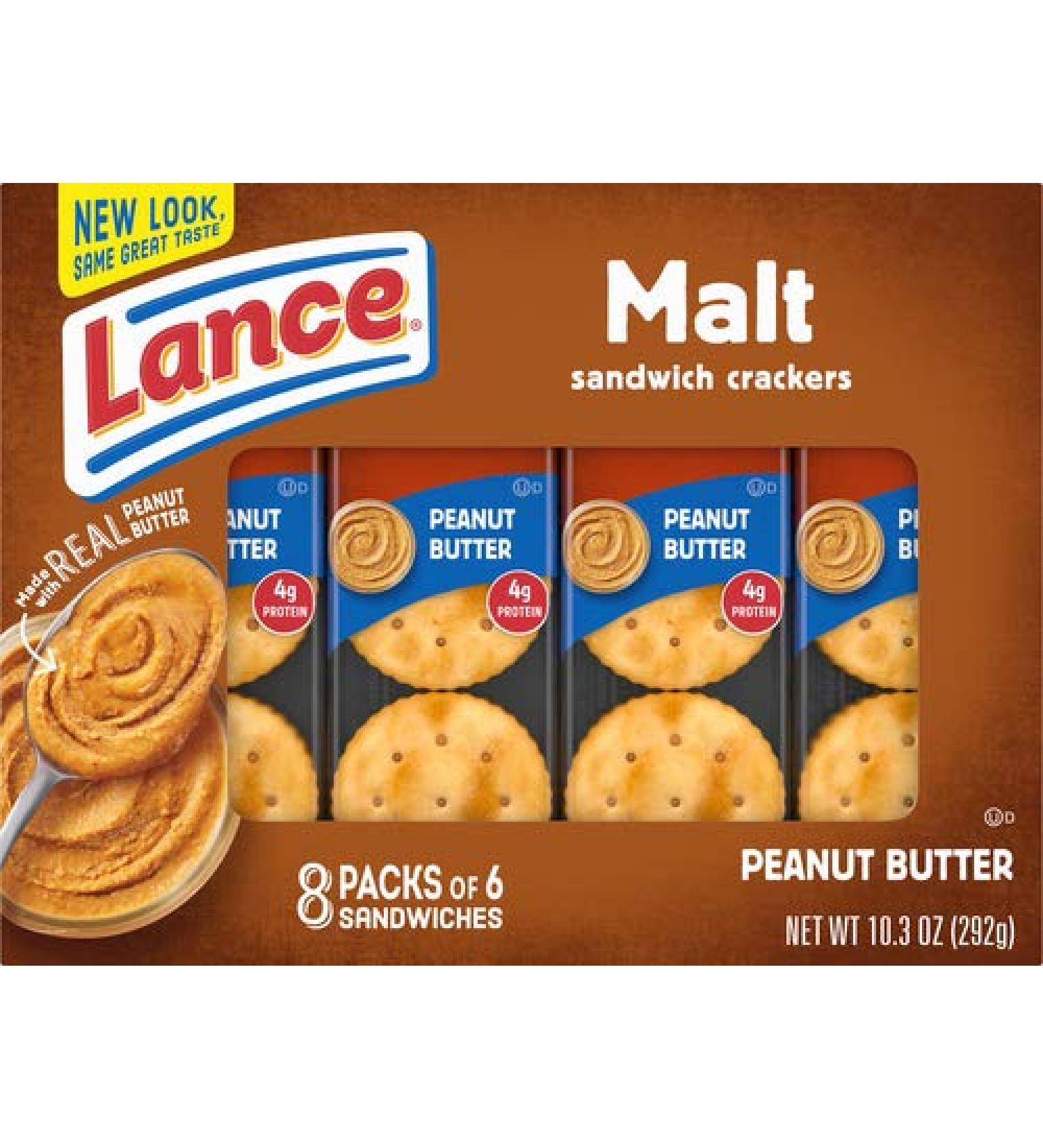 Lance Sandwich Crackers, Malt with Peanut Butter, 8 Ct Box