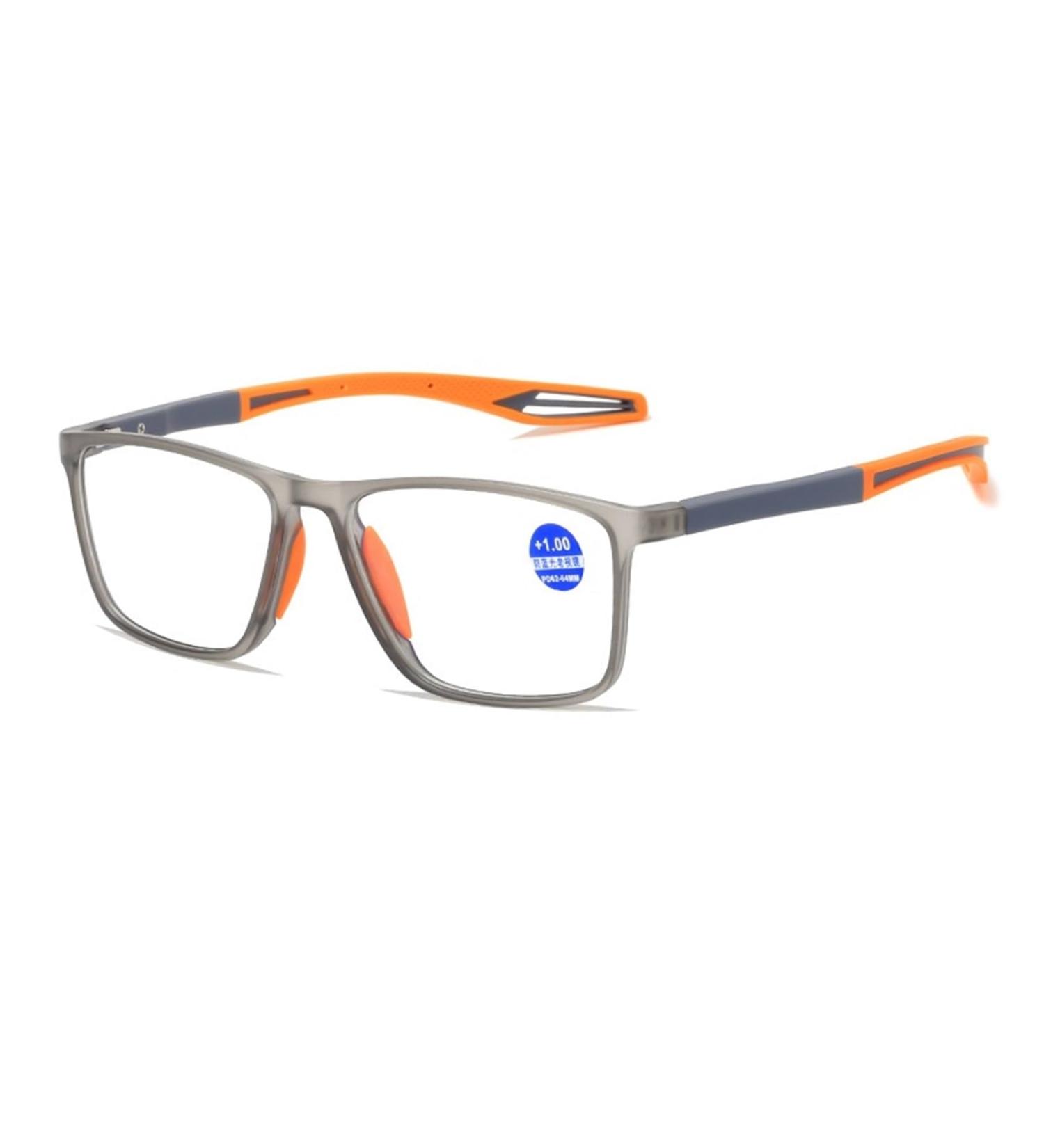 TR90 Light Sport Anti-Blue Light Glasses for Men & Seniors - 3.50 Gray Frame with Orange Legs | Reading & Sports Eye Protection - Buy Online on GoSupps.com