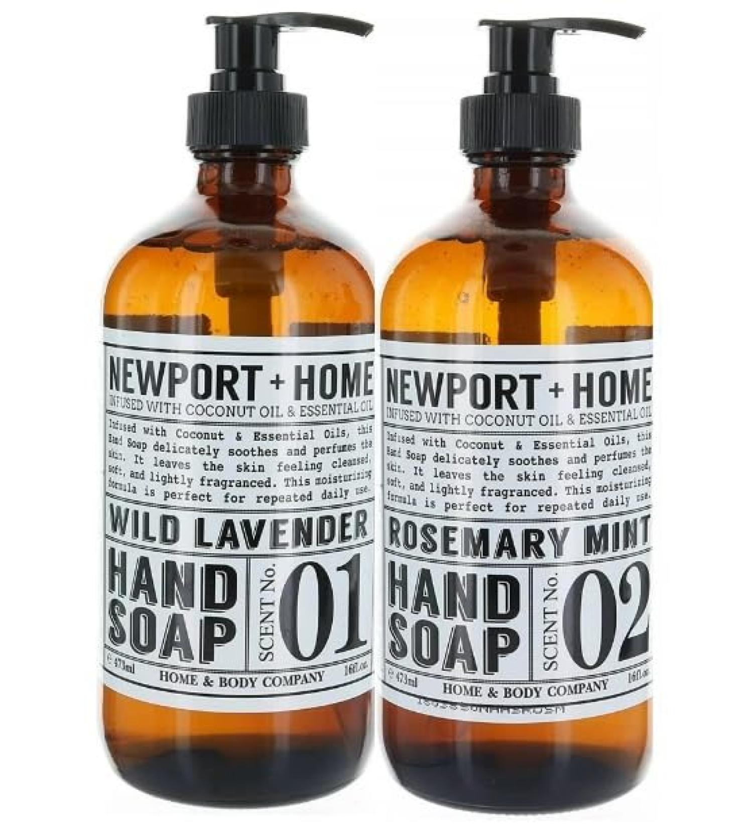 Energetic Pairing: 2-Pack Reusable Glass Bottles Newport & Home Hand Soap - Wild Lavender and Rosemary Mint Infused with Essential Oil - 16 Fl oz Each Crafted by Home & Body Co. - Buy Online on GoSupps.com