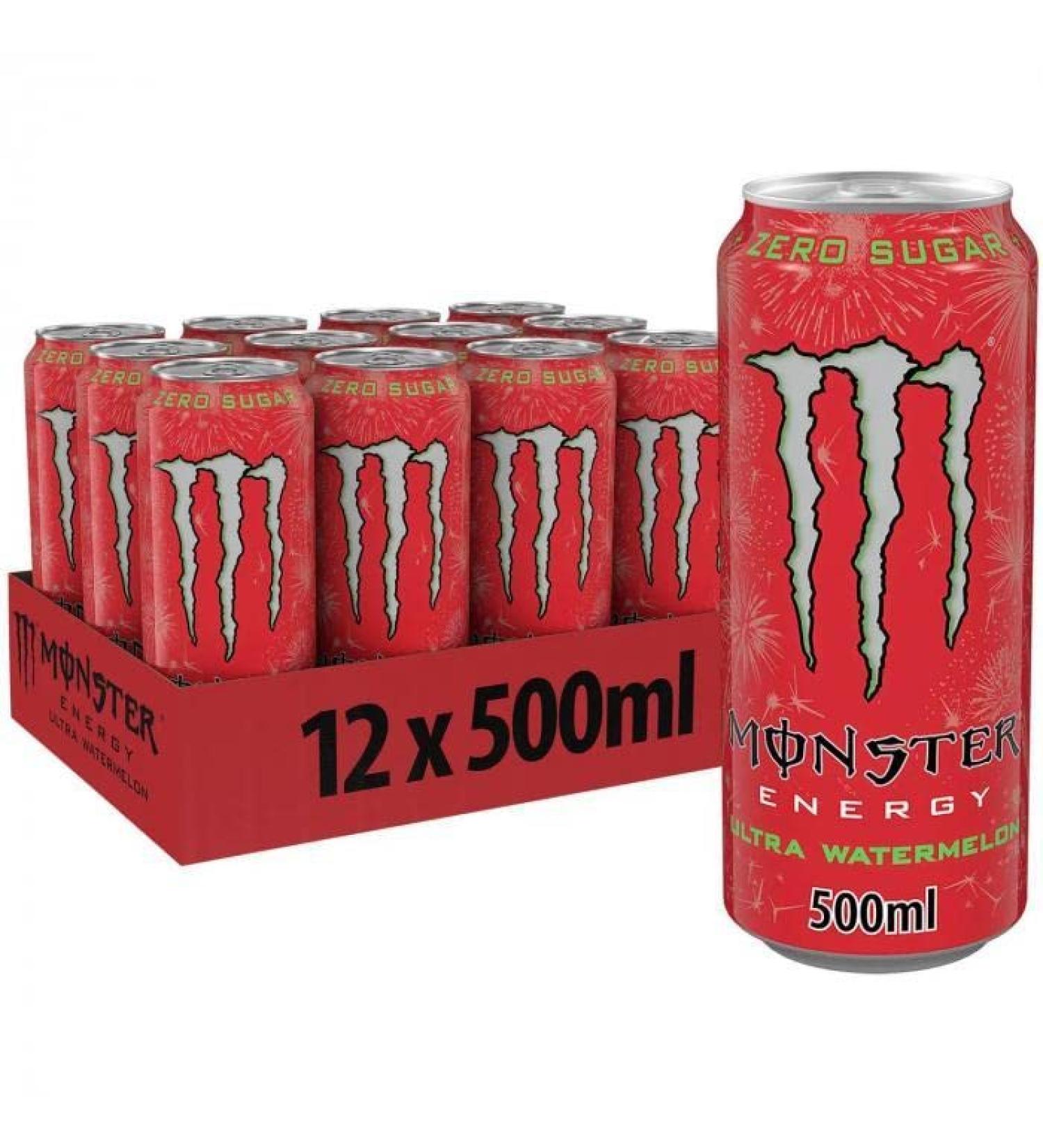  Monster Monster Energy Ultra Watermelon Flavour (Pasteco) Zero Sugar Energy Drink 12 x 0.5l - Buy Online on GoSupps.com