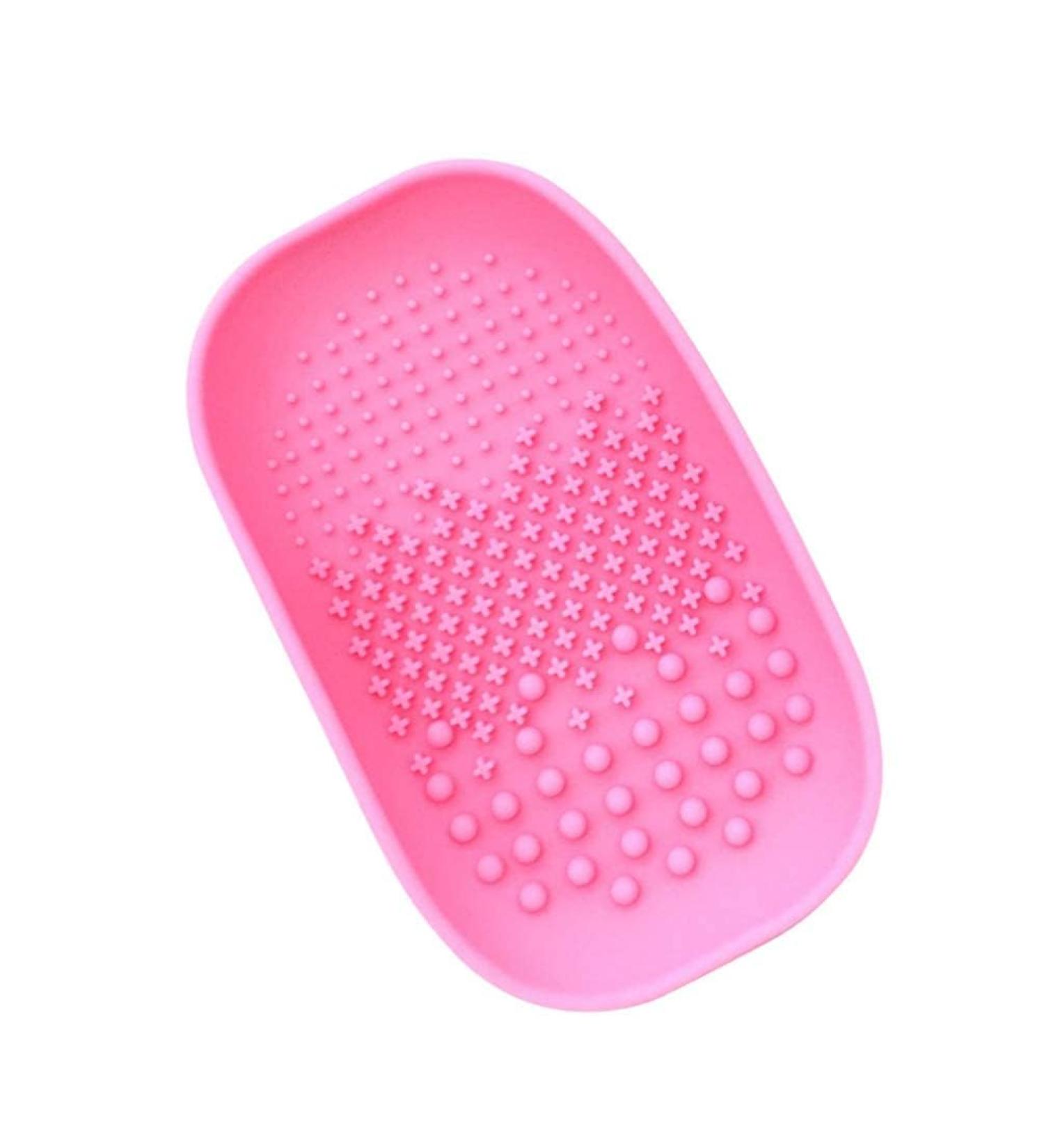 KOMUNJ Silicone Brush Cleaner Silicone Cosmetic Brush Cleaning Mat for Home Travel Easy to Clean Suitable for Dry Cosmetics Pink - Buy Online on GoSupps.com