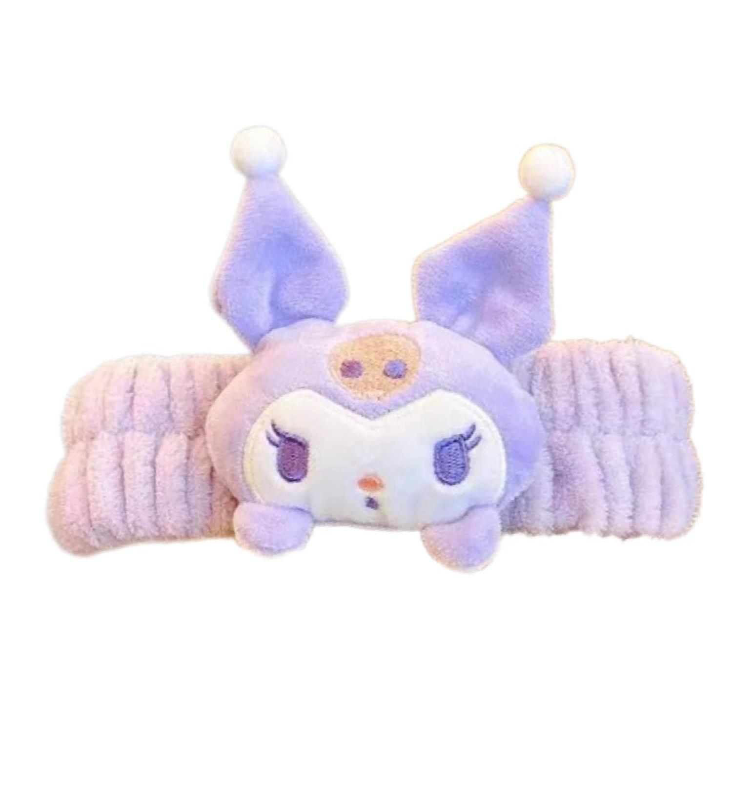 Kawaii Spa Headband for Women - Cute Wash Face Makeup Facial Fluffy Microfiber Cloth - Purple - Buy Online on GoSupps.com