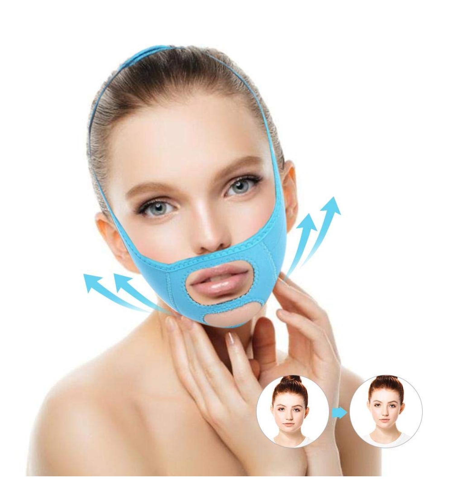 Facelift Slimming Belt for Women Double Chin Reducer V Line Cheek Lift Thin Mask Strap Anti Wrinkle Bandage (Blue) - Buy Online on GoSupps.com