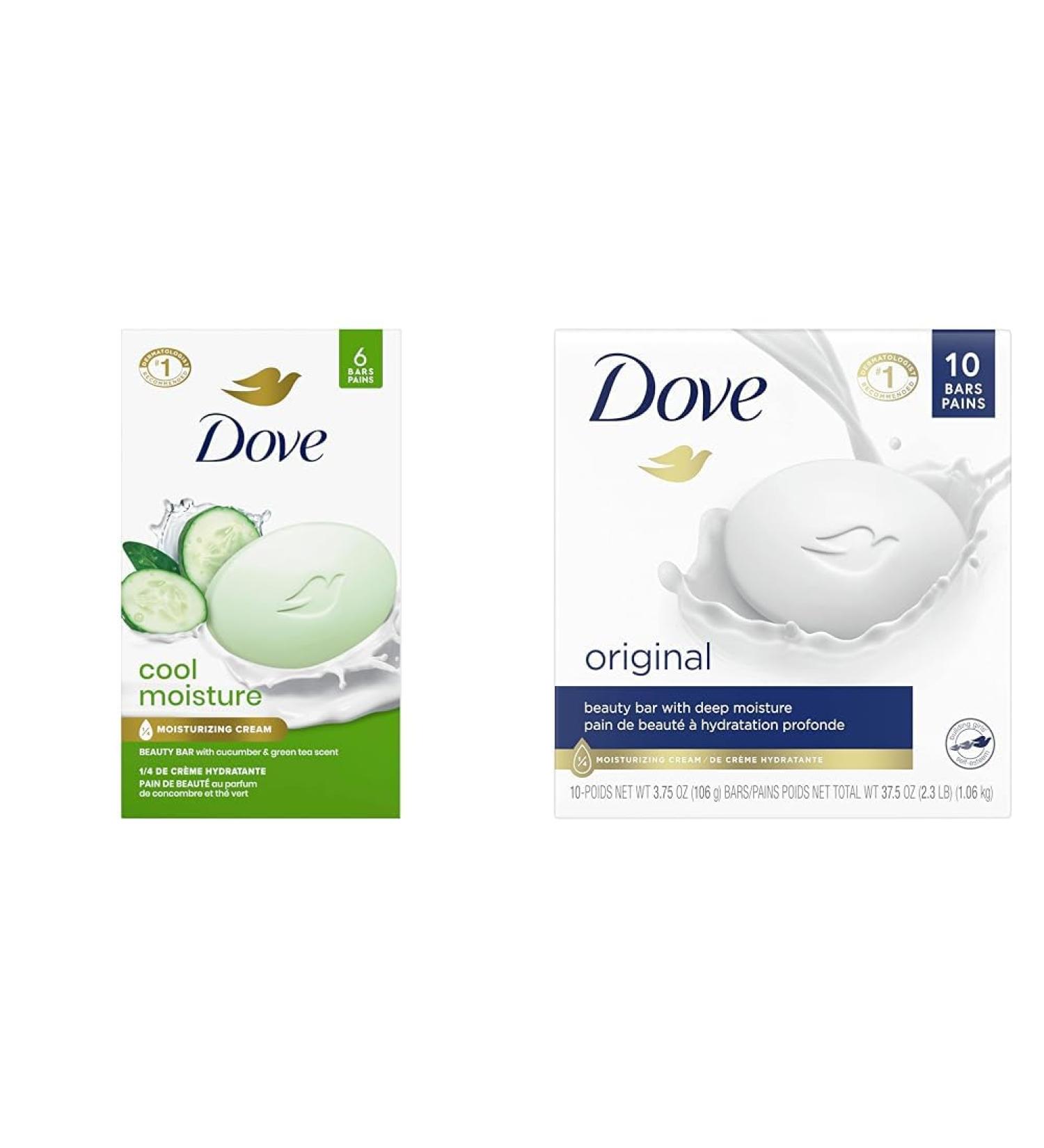 Dove Skin Care Beauty Bar For Softer Skin Cucumber and Green Tea More Moisturizing Than Bar Soap 106 g 6 count & Beauty Bar more moisturizing than bar soap Original for clean and soft skin 106 g 10 ct cool moisture+ Beauty Bar - Buy Online on GoSupps.com