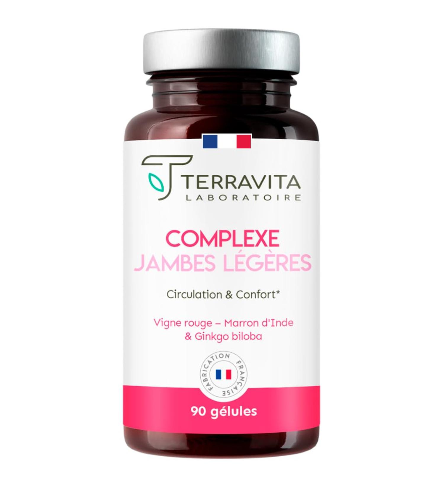 Light Leg Complex | 6 Highly Dosed Active | Red Vine - Horse Chestnut - Ginkgo Biloba - Nettle | Blood Circulation - Lymphatic Drainage | 90 Capsules | Made in France | Terravita - Buy Online on GoSupps.com