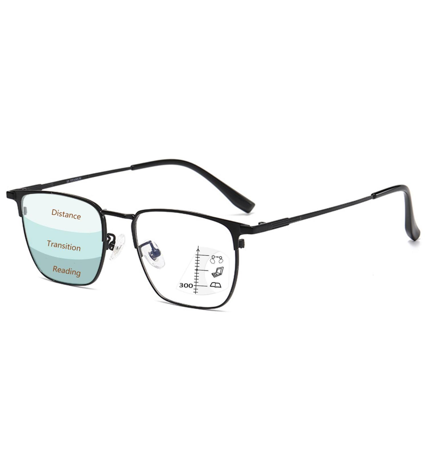 Shop Lanomi Varifocal Glasses for Men & Women - Photochromic Blue Light Filter UV400 Multifocal Reading Aid - Thin Metal Frame Self-Tinting Stylish Black (3.0x) - Buy Online on GoSupps.com