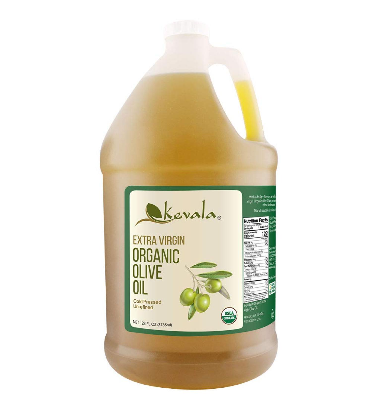 Kevala Organic Extra Virgin Olive Oil 1 Gallon - 128 Fl Oz | Cold Pressed, Unrefined, Non-GMO - Buy Online on GoSupps.com