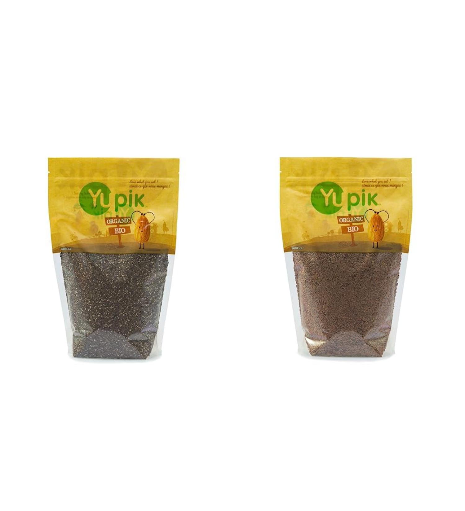 Yupik Organic Black Chia Seeds Non-GMO Vegan Gluten-Free 1Kg & Organic Brown Flax Seeds Non-GMO Vegan Gluten-Free 1Kg 1000 g (Pack of 1) Black Chia Seeds+ Brown Flax Seeds - Buy Online on GoSupps.com