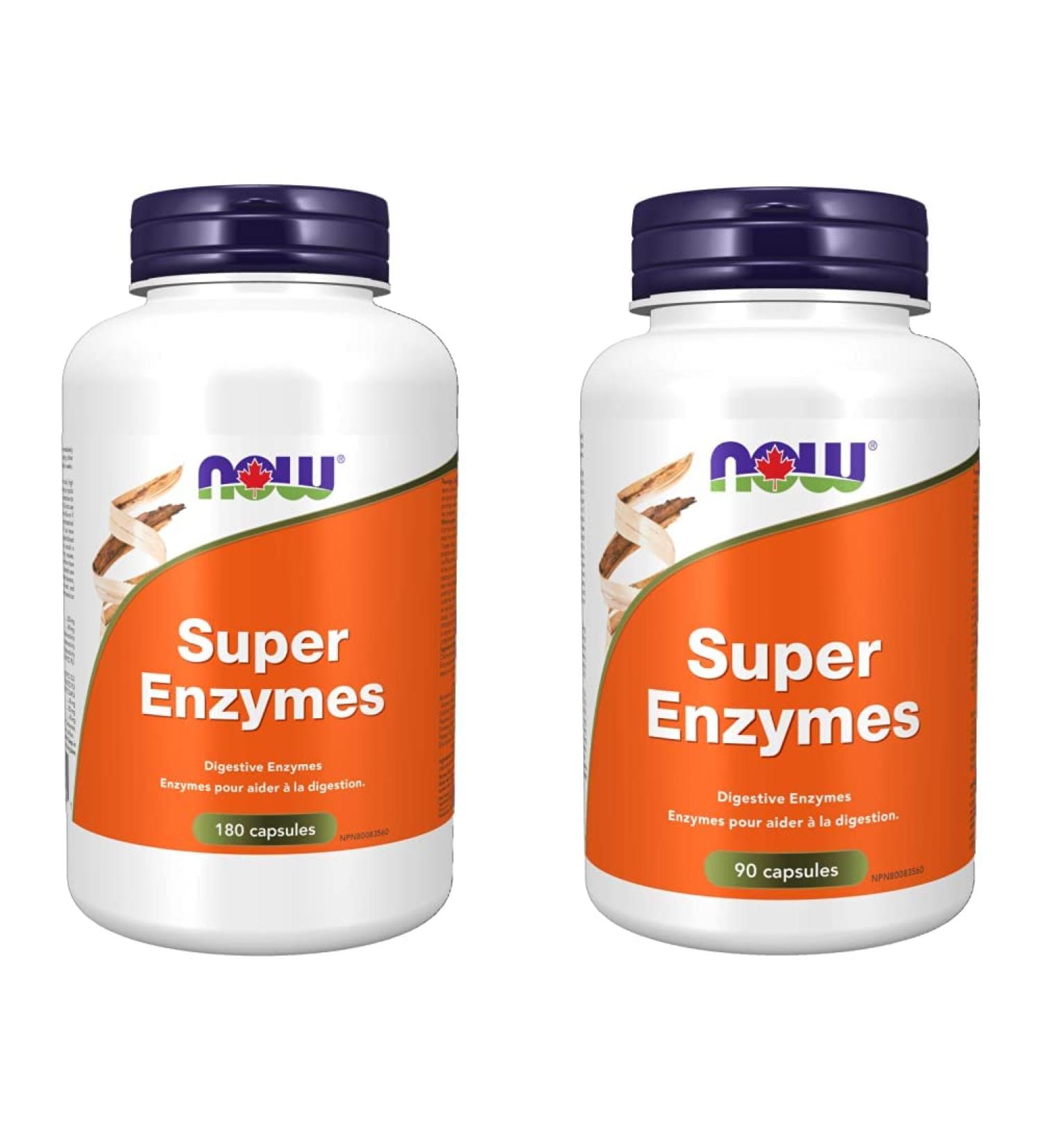 NOW Super Enzyme Capsules 180 Count & Foods Super Enzymes 90cap Capsules + Enzymes 90 Count (Pack of 1) - Buy Online on GoSupps.com