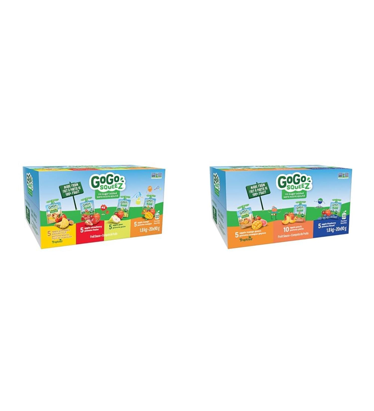 GoGo squeeZ Fruit Sauce Variety Pack Pineapple Passion Fruit Strawberry Pear Mango No Sugar & GoGo squeeZ Fruit Sauce Variety Pack Mango Guava Peach Blueberry No Sugar Added. 90g per pouch Variety Pack + FRUIT_SNACK 6384603 - Buy Online on GoSupps.com
