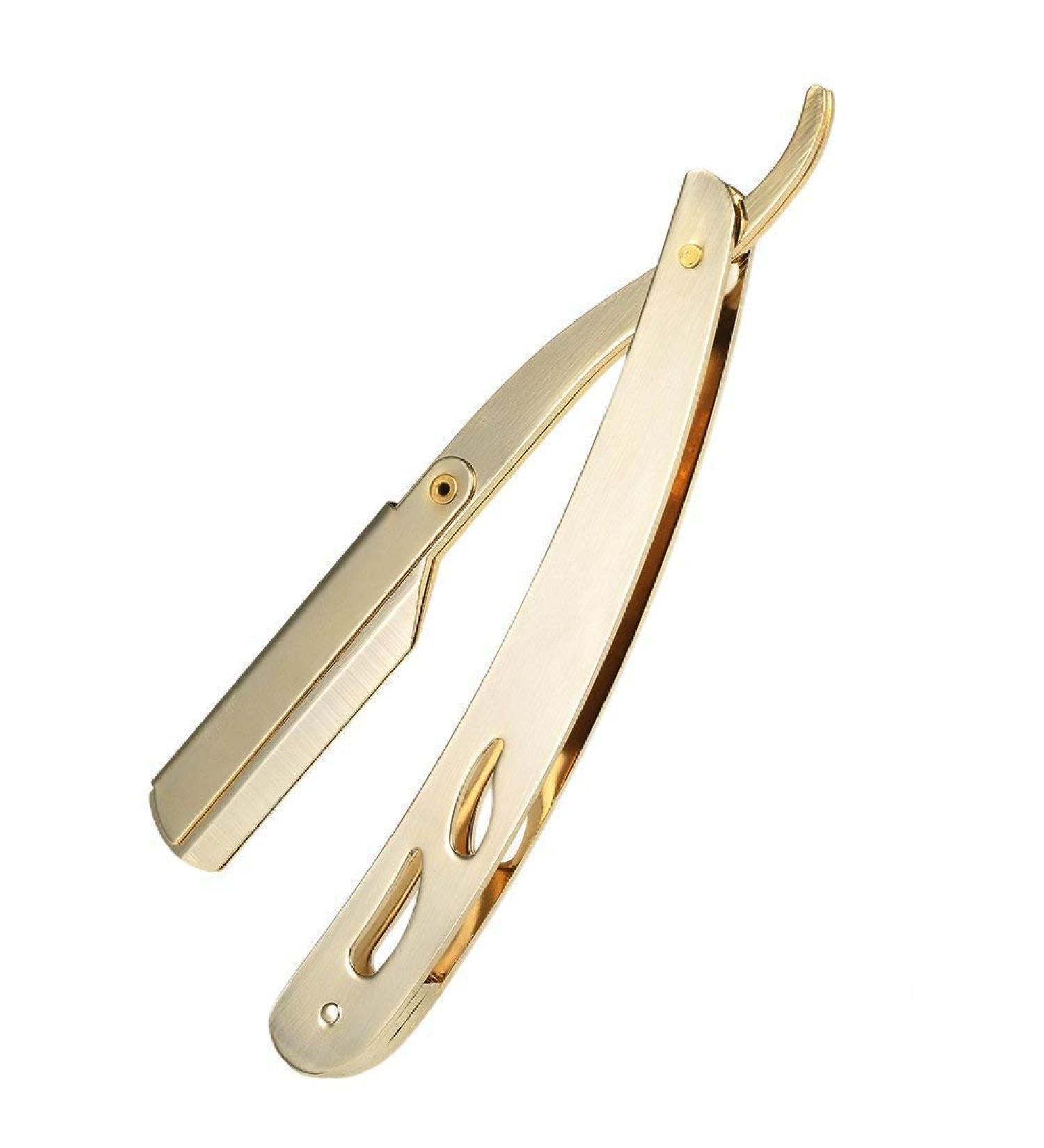 Sicastar Stainless Steel Folding Straight Razor | Gold | Replaceable Single Edge Blades for All Double Edge Razors | International Shipping Available - Buy Online on GoSupps.com
