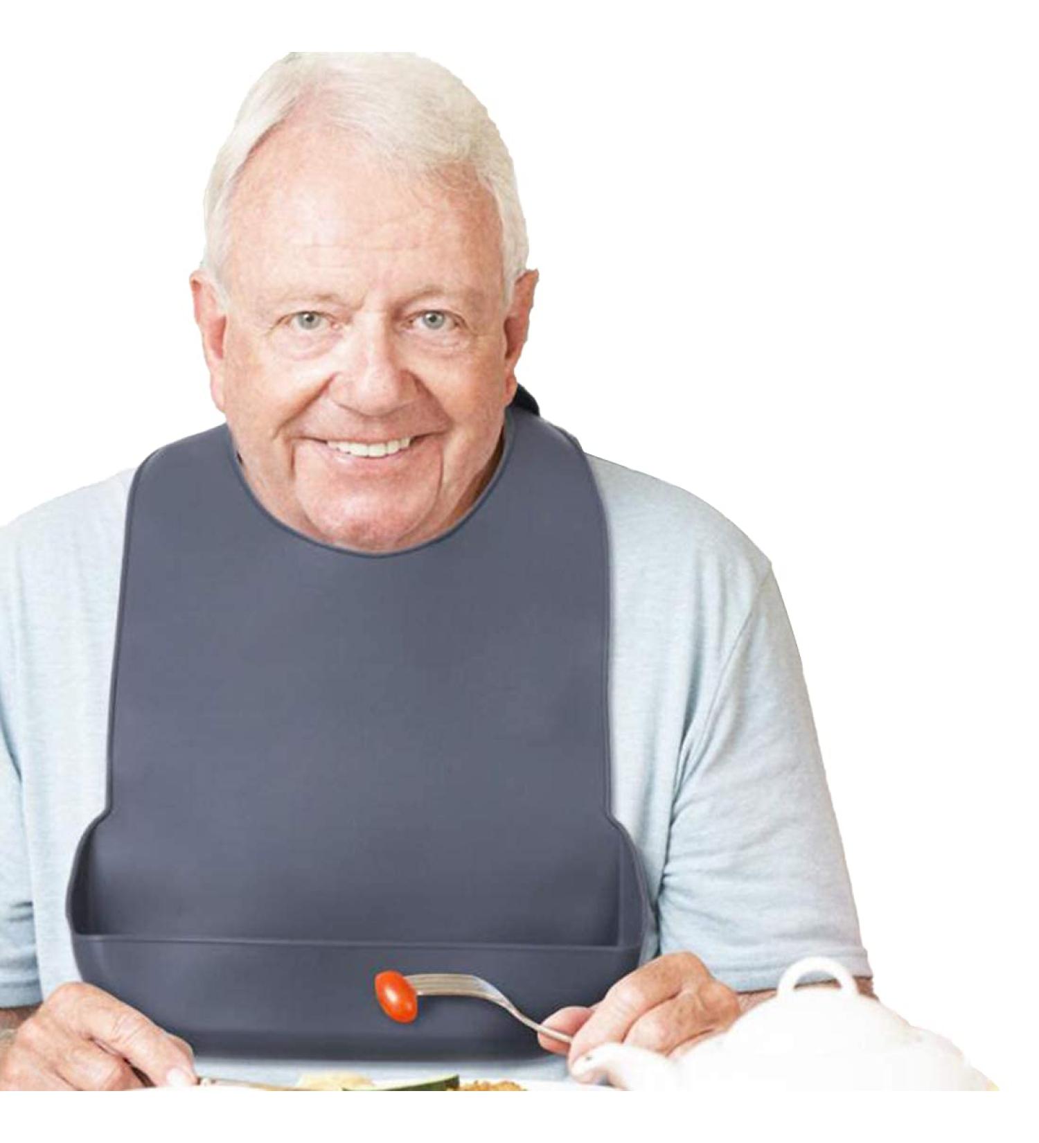 Washable Silicone Bibs for Adults - Waterproof Reusable Apron & Crumb Catchers - Gray Small - Ideal for Seniors - Buy Online on GoSupps.com