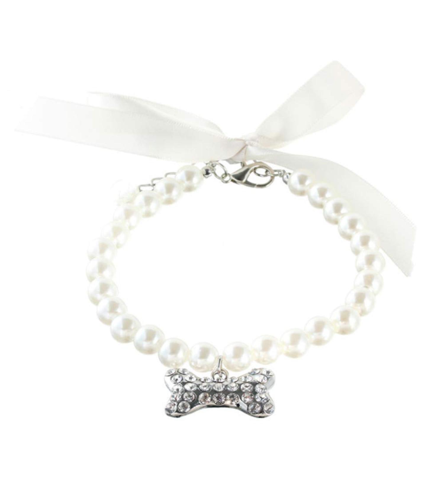 RayMinsino Adjustable Pearl Bone Pendant Necklace for Dogs & Cats - Stylish Pet Collar - Buy Online on GoSupps.com