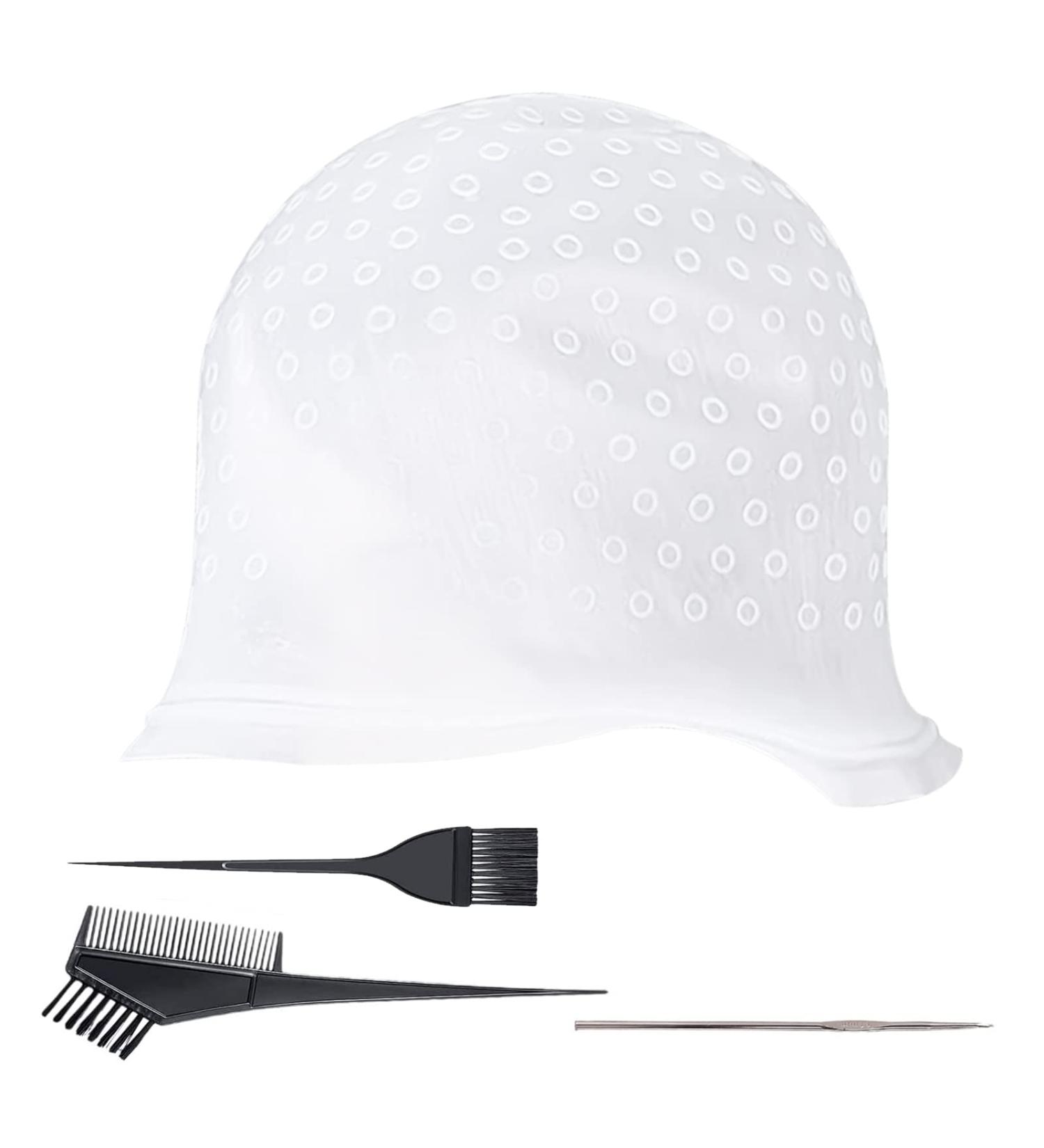 Nitaiun 4-Piece Hair Coloring Highlights Set - Silicone Stem Hood Hairdressing Cap & Metal Hook Needle for Salon & Home Dyeing - Buy Online on GoSupps.com
