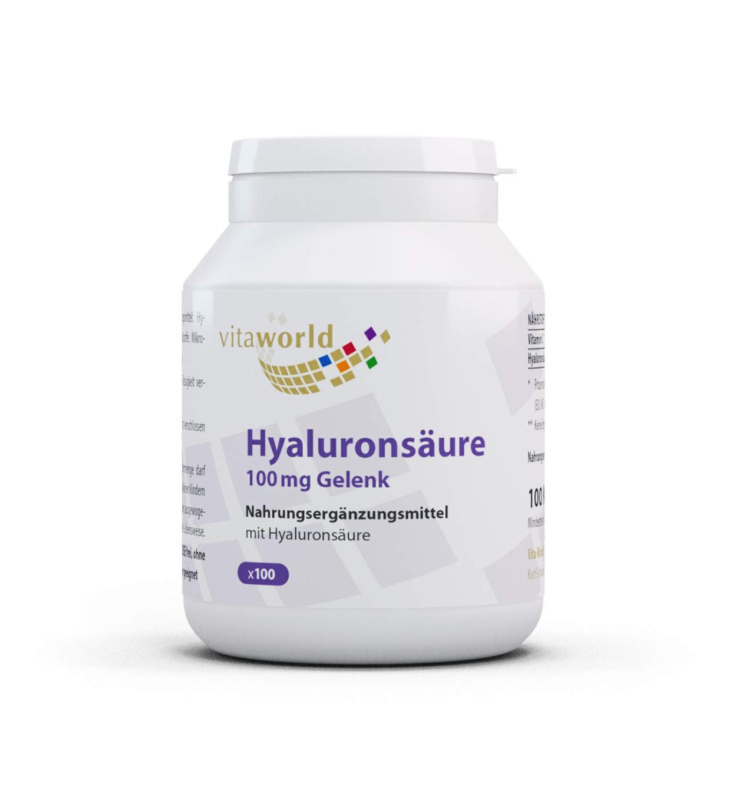 Vita World Hyaluronic Acid 100mg Joint 100 Capsules Vegan Pharmacy Production 100% Plant Biofermentation