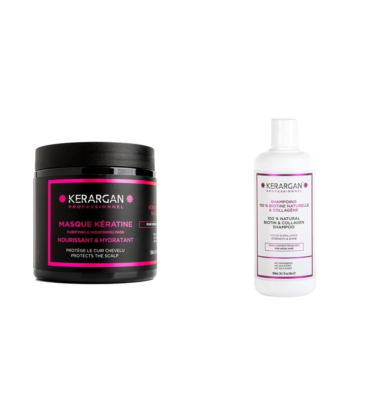 Kerargan - Masque Capillaire la K ratine pour R g n rer et Fortifier le Cheveu & - Shampoing la Biotine et au Collag ne Pour Donner Force et Brillance - Cheveu Ab m et Fin - Sans Sulfate + Shampooing cheveux Kerargan K ratine - Buy Online on GoSupps.com