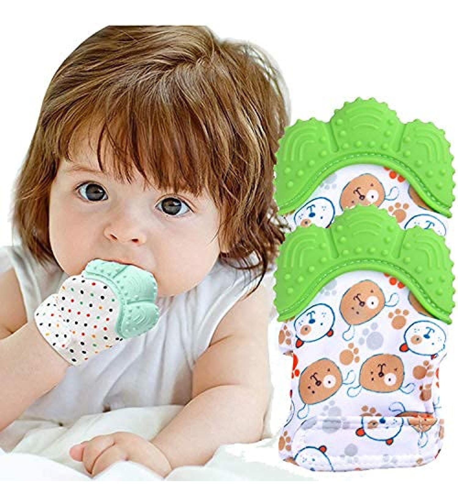 Baby Teething Mitten 2-Pack - Stimulating Teeth Toys for Infants - Green - Buy Online on GoSupps.com