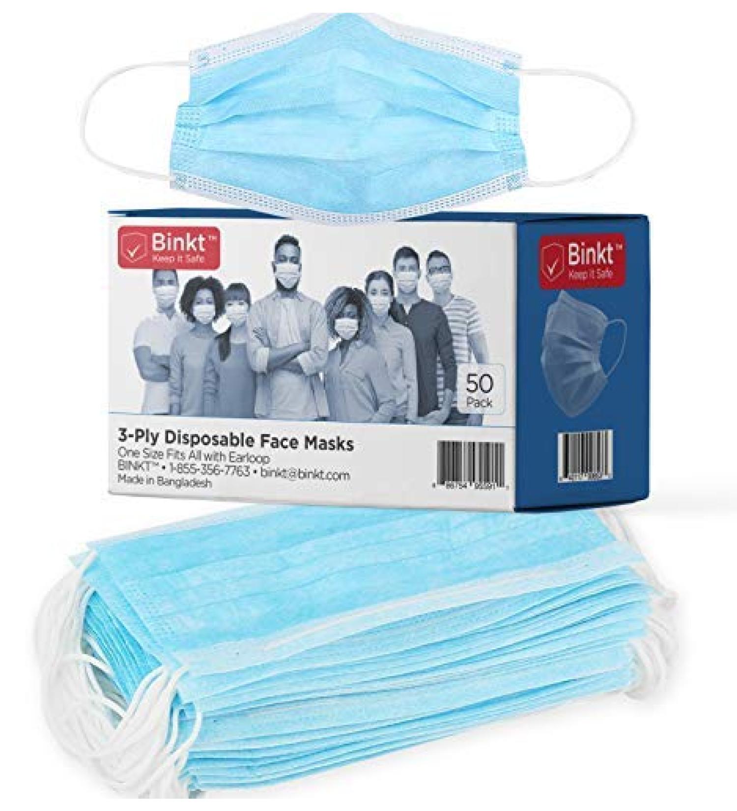 BINKT 50-Pack Disposable Face Masks 3-Ply Protection Adult Disposable Safety Mask for Dust Air Pollution Pollen. No Graphene is Used. - Buy Online on GoSupps.com