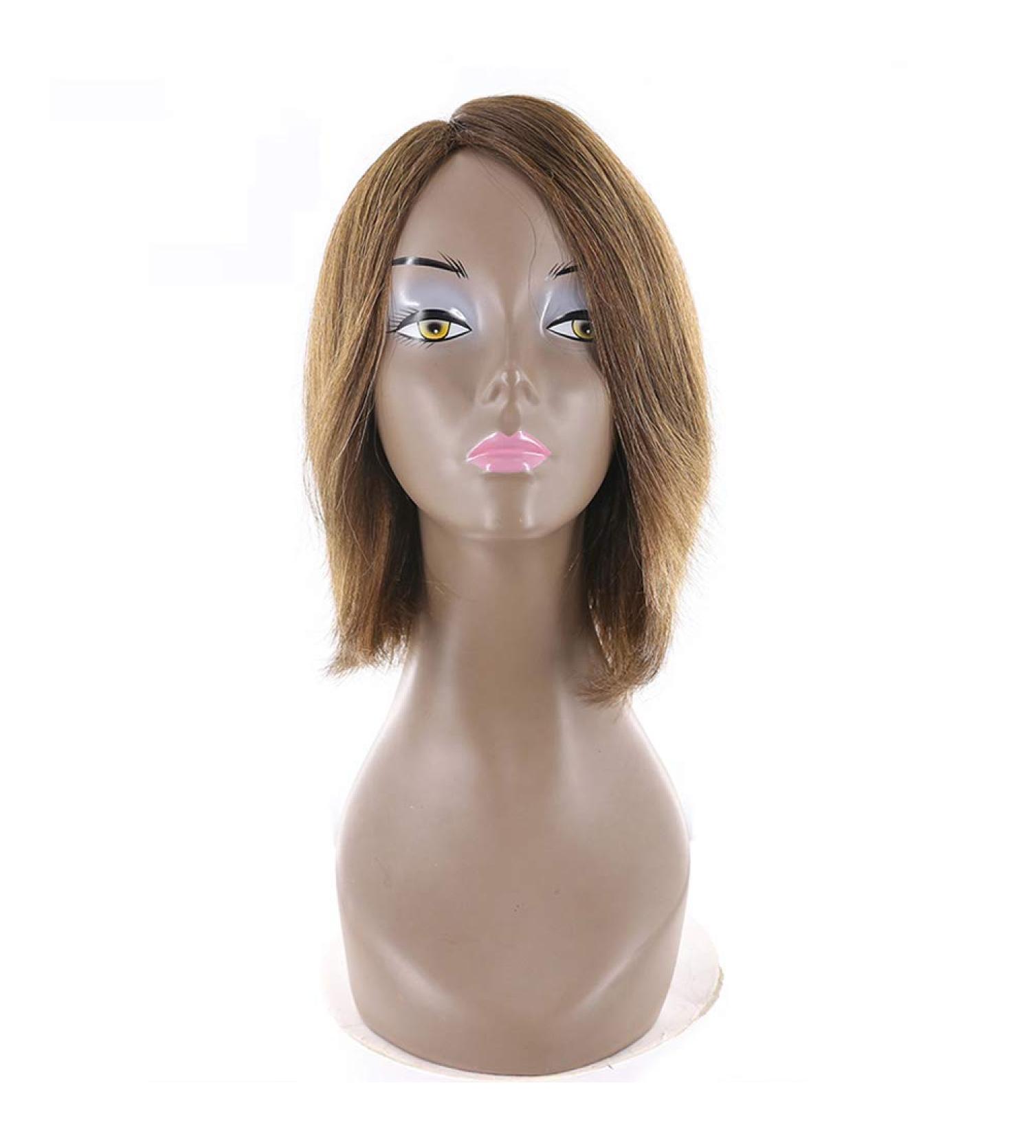 SHIYID Mixed Brown Straight Short Human Hair Wig - Side Part Style for Women | Non-Human Hair Option - Buy Online on GoSupps.com