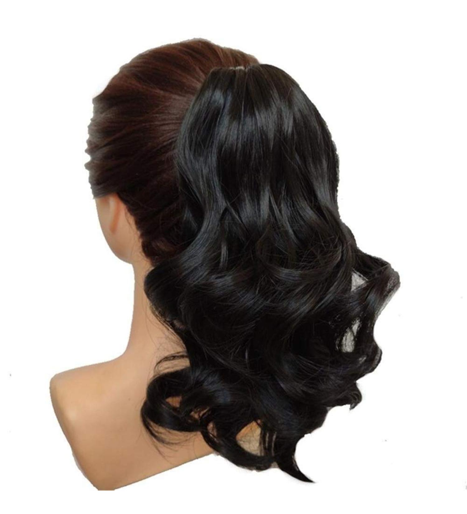 Short Wavy Ponytail Extensions - 40cm Synthetic Claw Ponytail Wig for Women - 90g Brown Black Hair - Buy Online on GoSupps.com