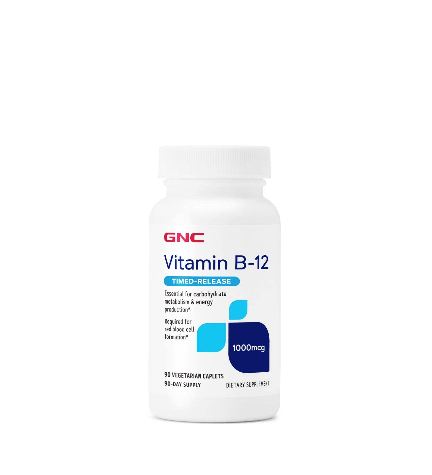 GNC Vitamin B-12 1000mcg Caplets - 90 Count | Energy Production Support - Buy Online on GoSupps.com