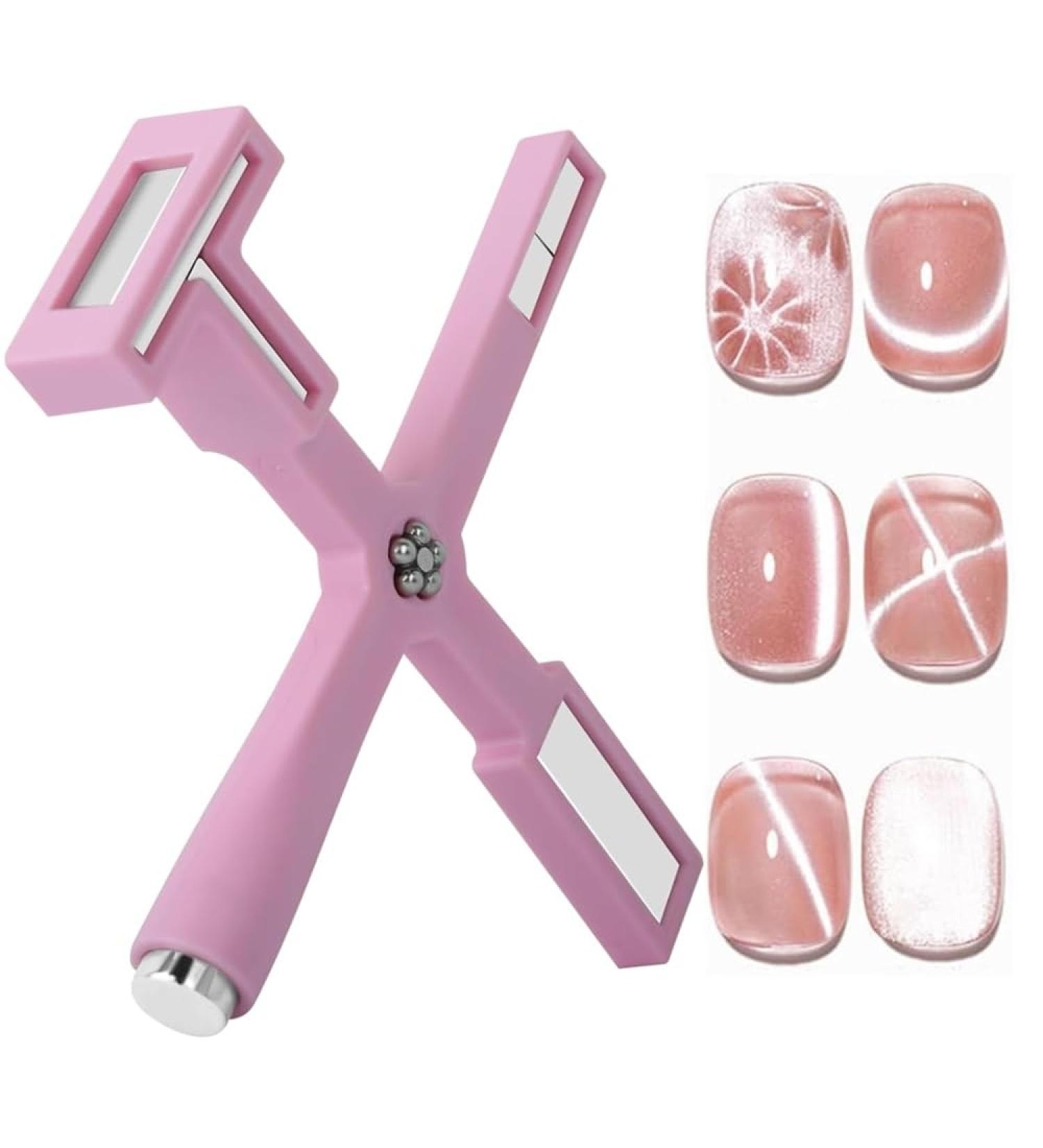 Multifunctional Nail Magnet Set - Cross Cat Eye Magnet with Silicone Shell | Magnetic Nail Art Tools & Accessories (Pink) - Buy Online on GoSupps.com