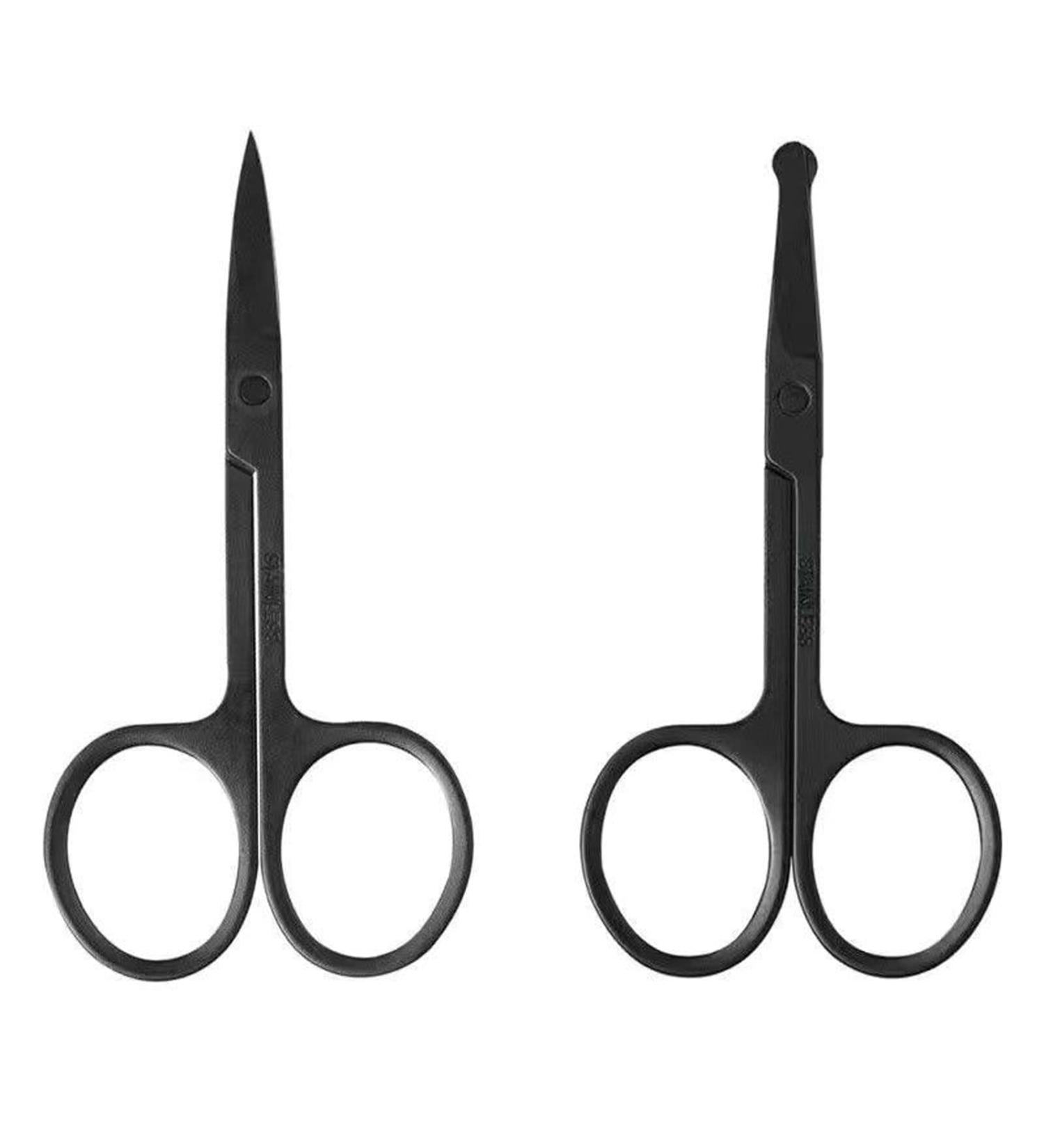 2Pcs Nose Hair Scissors Set for Beard, Moustache, Eyelash & Eyebrow Trimming - Black - Buy Online on GoSupps.com
