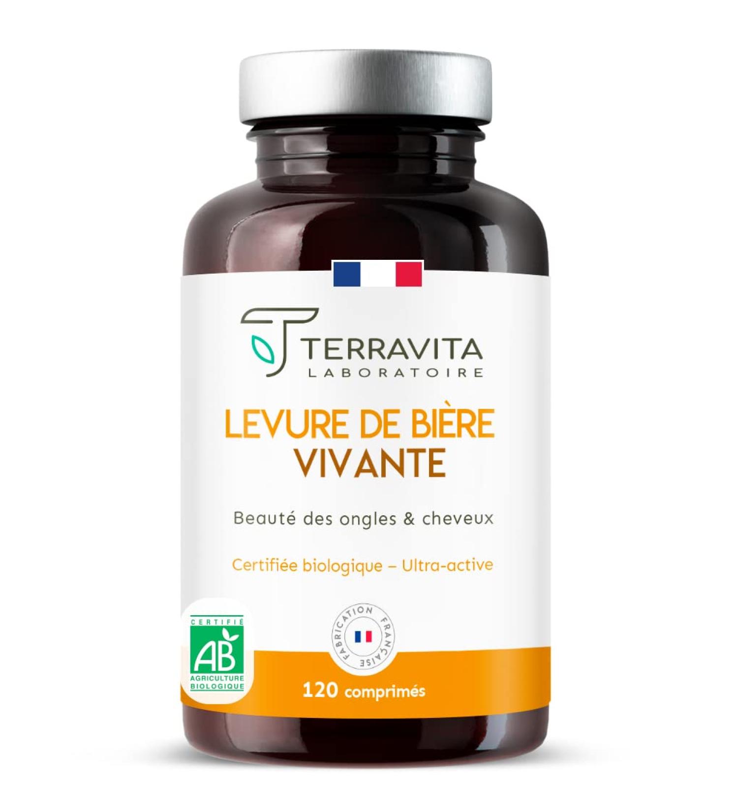 Organic Active Beer Yeast | Naturally Rich in Biotin Vitamins and Minerals | Hair Growth Strong Nails and Smooth Skin | Nano Ingredient Free | 120 Tablets | Made in France | Terravita - Buy Online on GoSupps.com