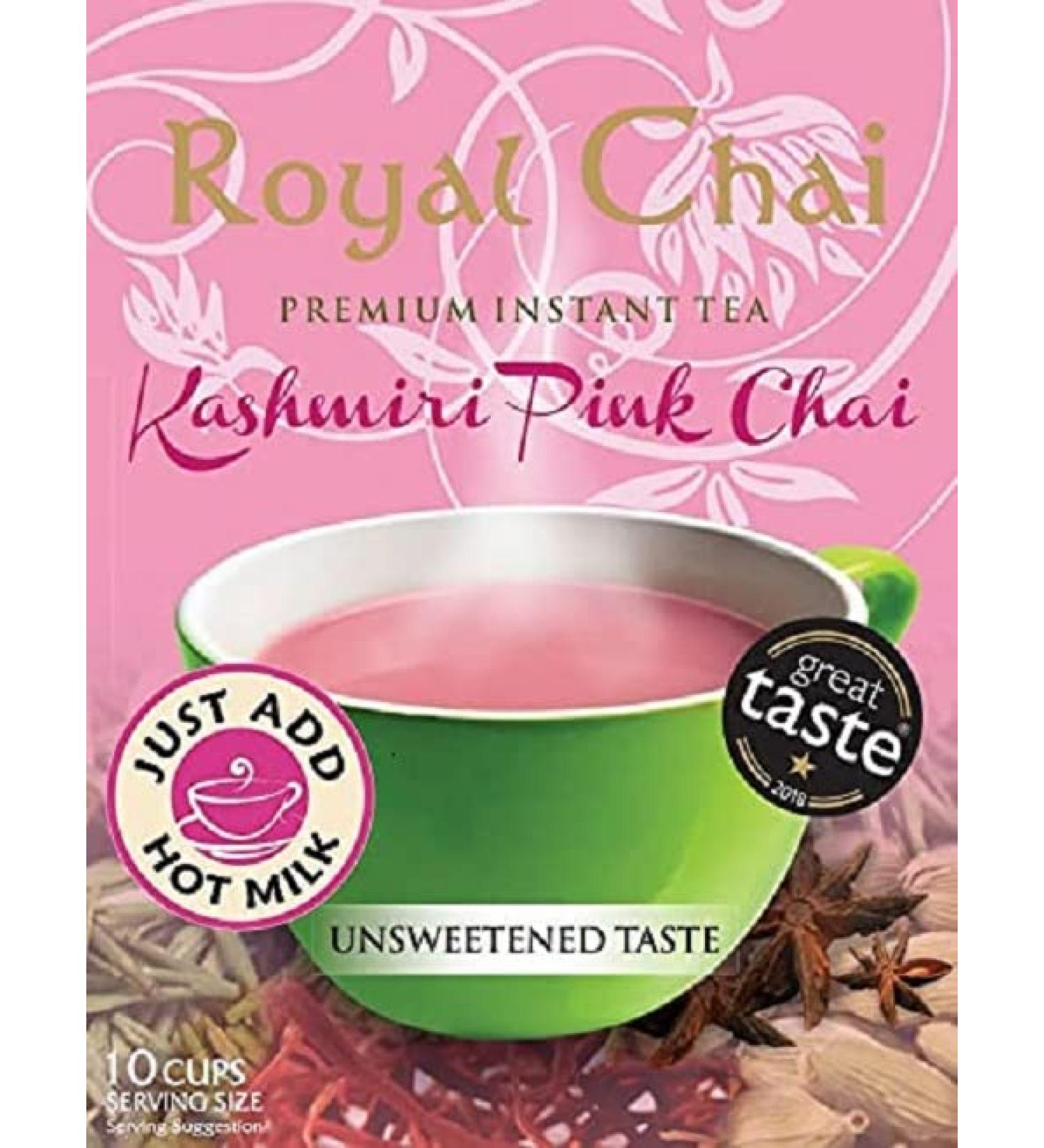 Royal Chai | Kashmiri Pink Chai Unsweetened | 10 Single Serving Sachets | Premium Instant Tea | 140g - Buy Online on GoSupps.com