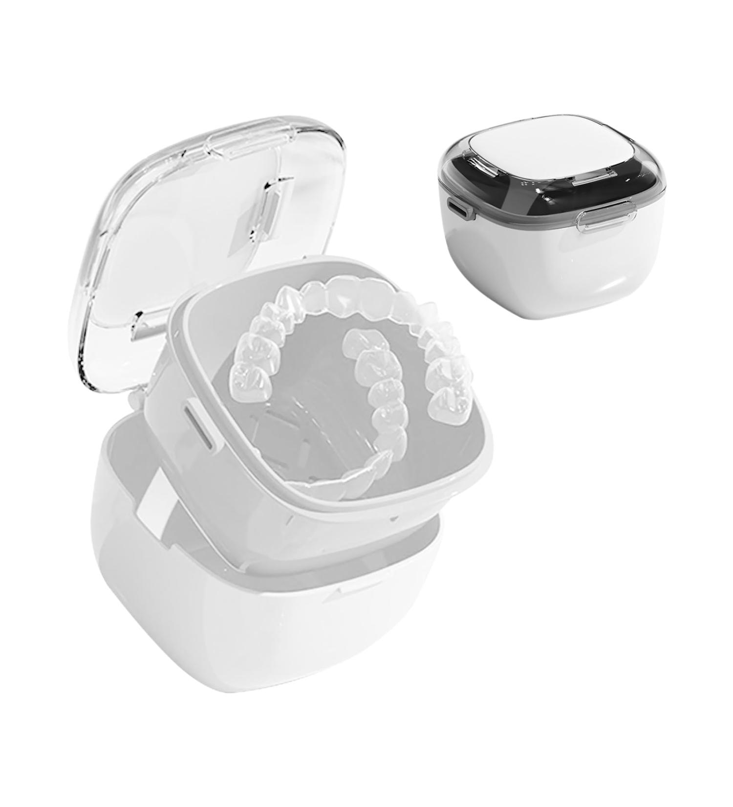 GmeDhc Toothpick Box with Strainer Portable Denture Box with Lid Invisible Toothpick Storage Box for Jaw Orthopedic Retainer Storage and Cleaning of False Teeth White - Buy Online on GoSupps.com