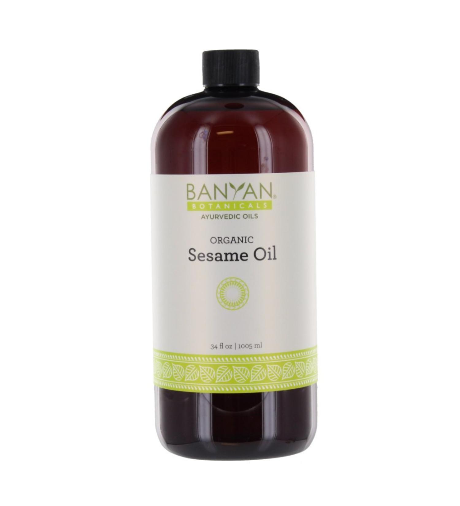 Banyan Botanicals Sesame Oil Certified Organic 34 oz - Pure Unrefined - The Most Traditional of All Oils Used in Ayurveda Good for Vata and Kapha - Buy Online on GoSupps.com