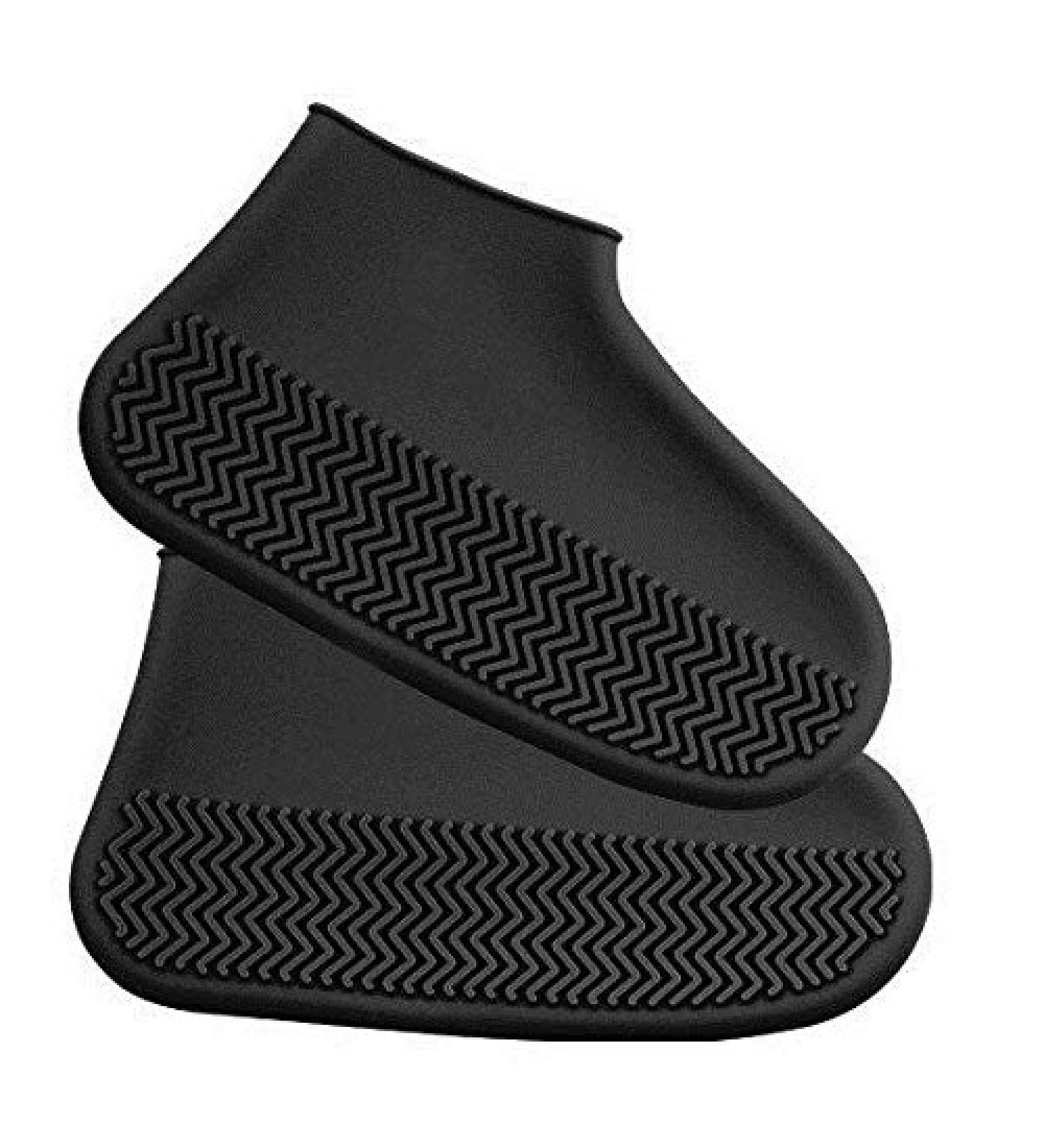 Waterproof Silicone Shoe Covers - Reusable Anti-Slip Overshoes for Men, Women, Kids - Foldable Galoshes Rain Boots - Black (Medium) - Buy Online on GoSupps.com