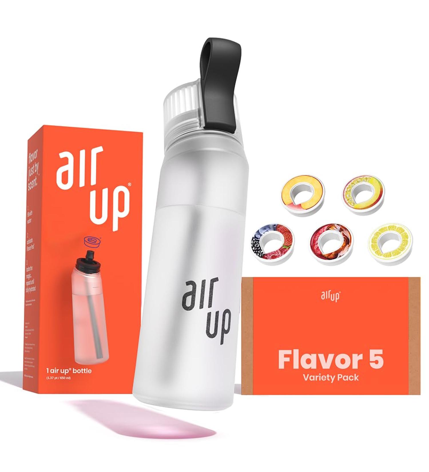 air up Bouteille d'eau avec capsules aromatis es (650 ml) blanc perle + 5 capsules de saveur Fiesta | Bouteille d'eau aromatis e sans sucre et anti-d versement avec paille | Bouteille d'eau - Buy Online on GoSupps.com
