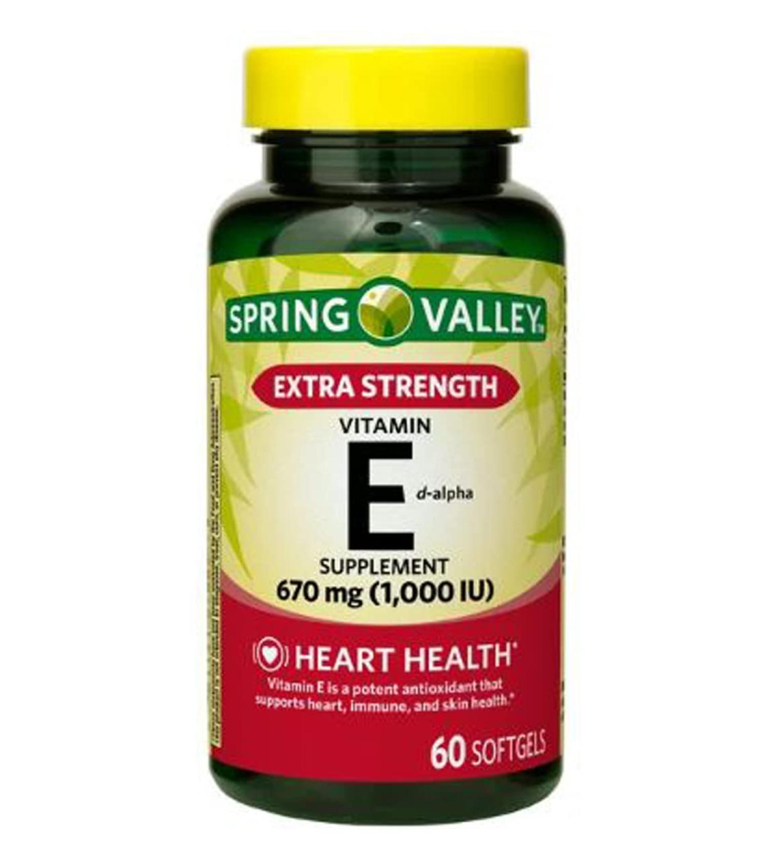 Spring Valley Extra Strength Vitamin E D-Alpha Softgels 1000 IU - 60 Count - Buy Online on GoSupps.com