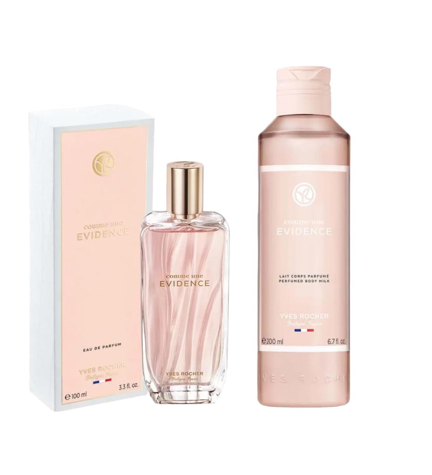 Yves Rocher Comme Une Evidence Perfume and Body Hair Milk Set of 2 for Women 200 ml./6.7 fl.oz. and 100 ml./3.3 fl.oz.