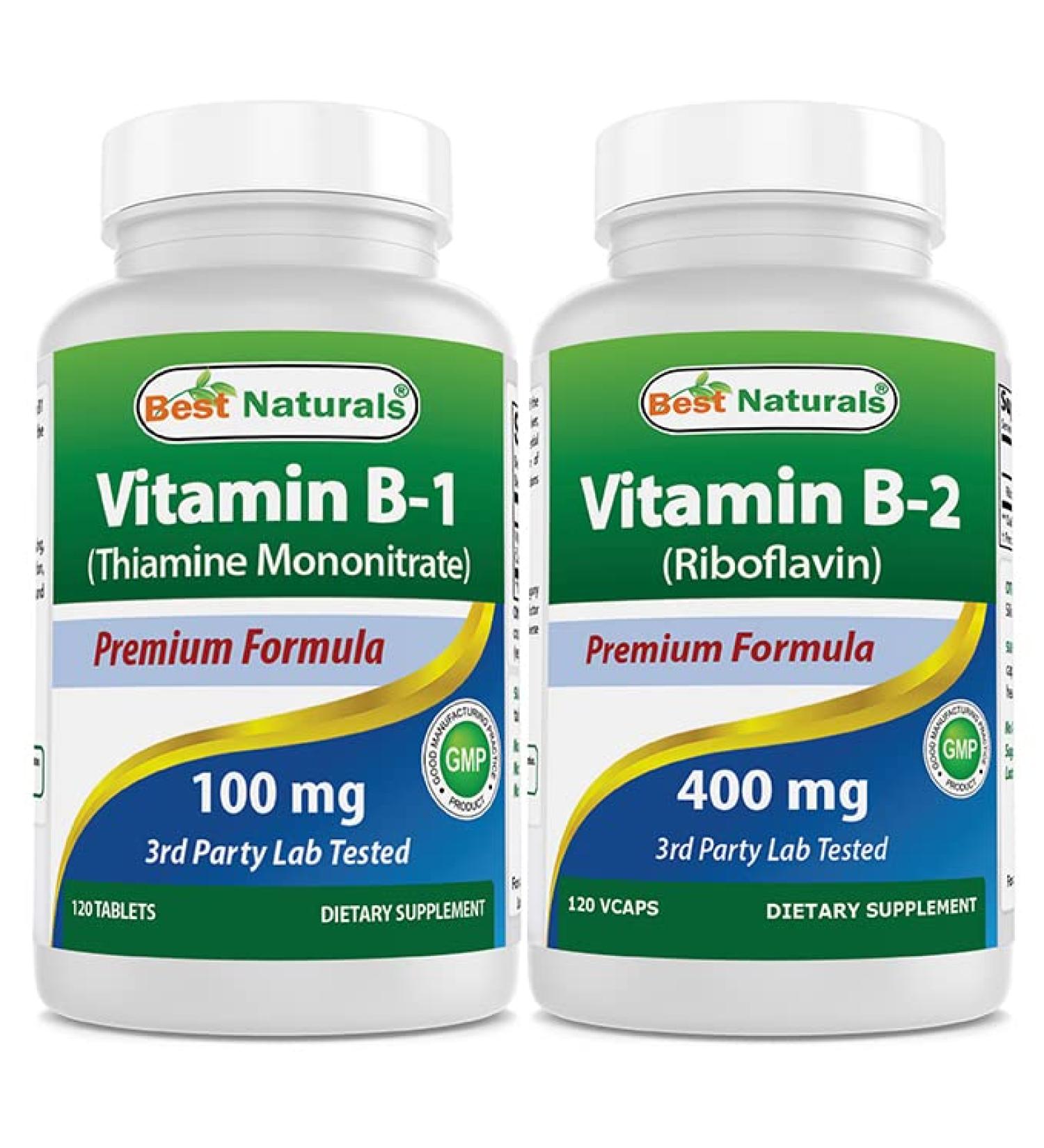 Best Naturals Vitamin B1 as Thiamine Mononitrate 100 mg & Vitamin B2 (Riboflavin) 400mg - Buy Online on GoSupps.com