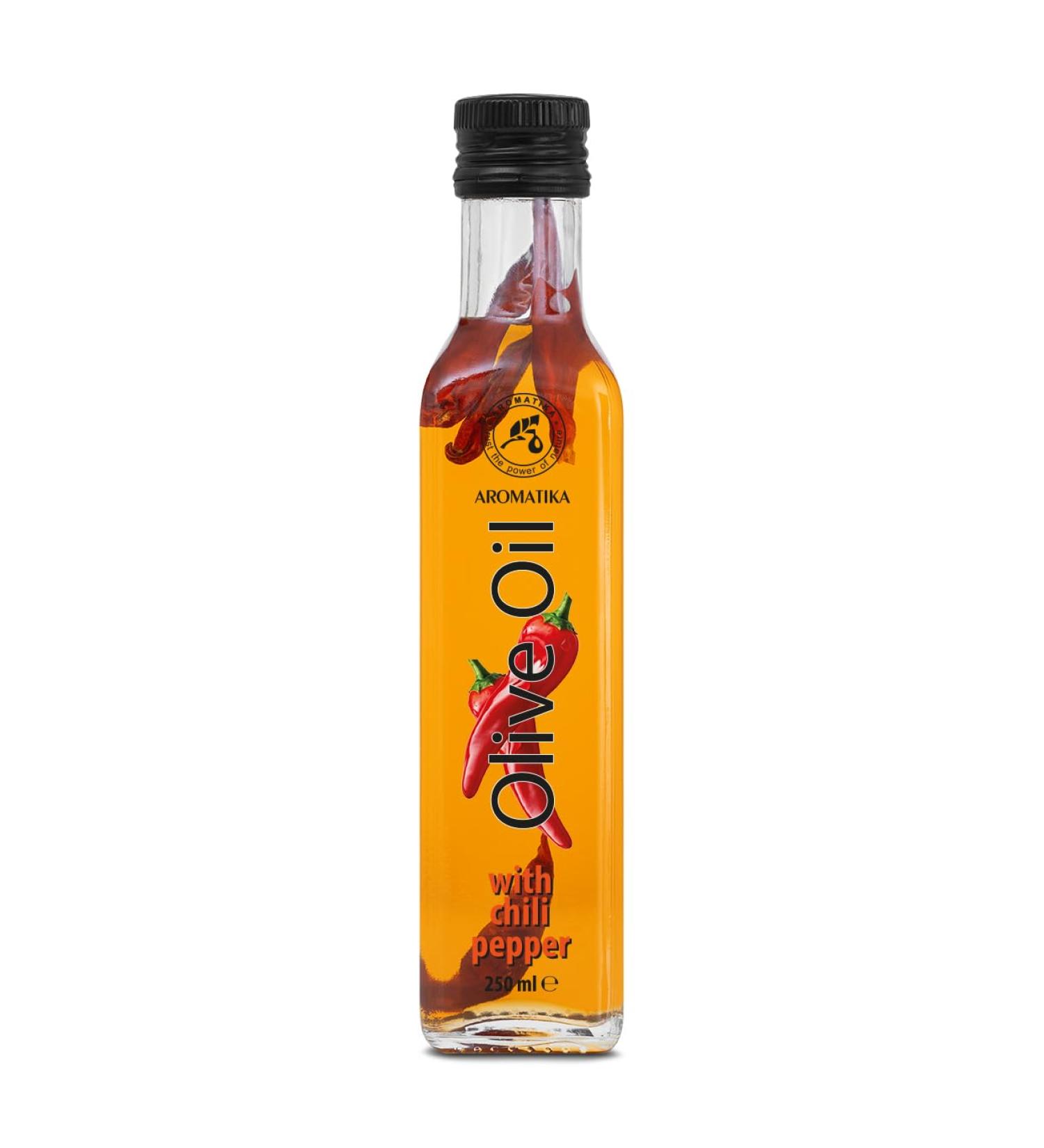 Olive Oil with Dried Chili Peppers 250ml - Fresh Edible Olive Oil - Olive Oil with Spices - Cooking Olive Oil - Natural Olive Oil Taste - Glass Bottle - Buy Online on GoSupps.com