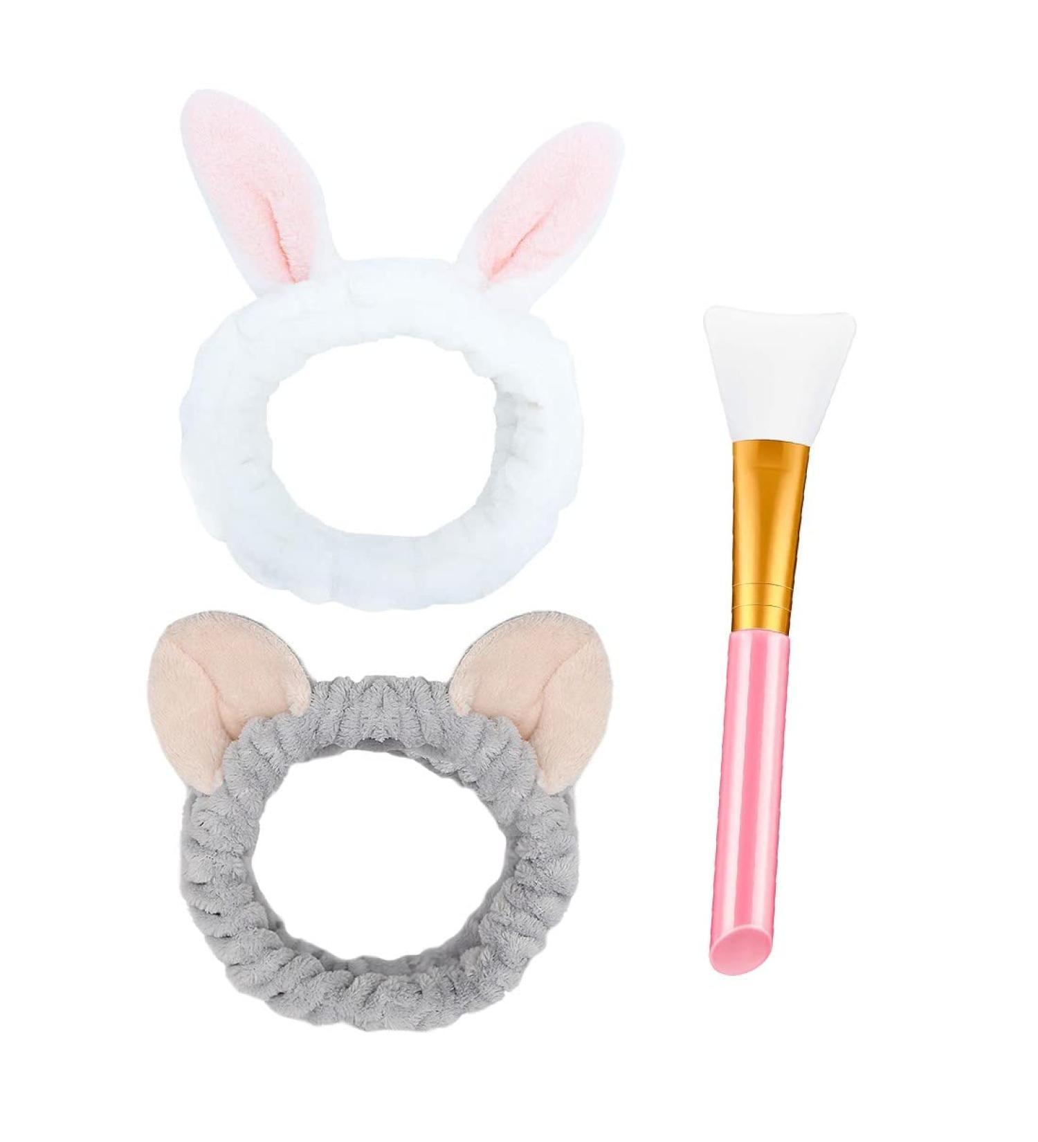 Sioppkik Hair Bands for Makeup - 2 Pcs Women's Fleece Headbands & Silicone Mask Brush for Spa Yoga and Beauty - Buy Online on GoSupps.com