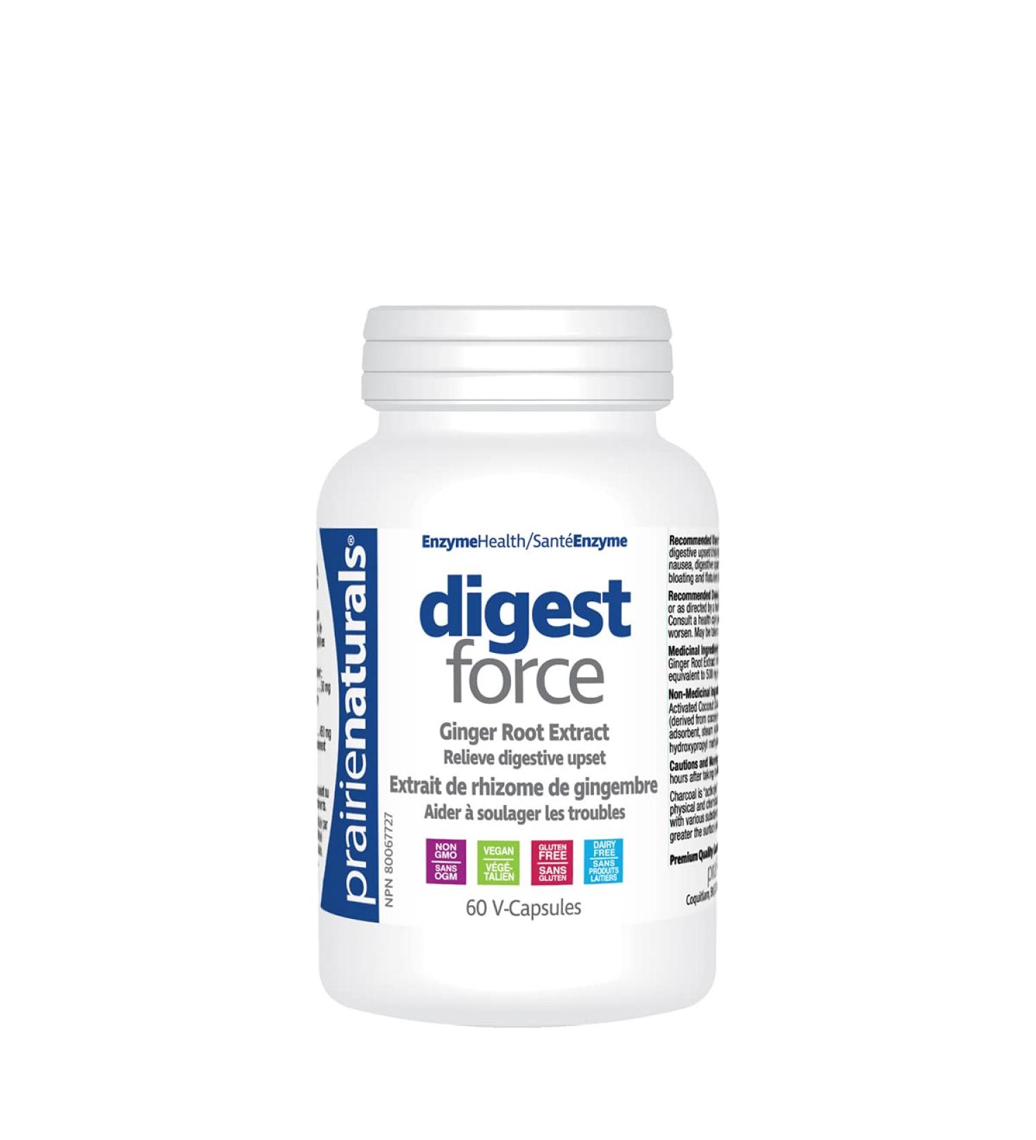 Prairie Naturals Digest Force with Activated Coconut Charcoal & Ginger Root Extract VCaps - 60 Count Ginger 60 count (Pack of 1) - Buy Online on GoSupps.com