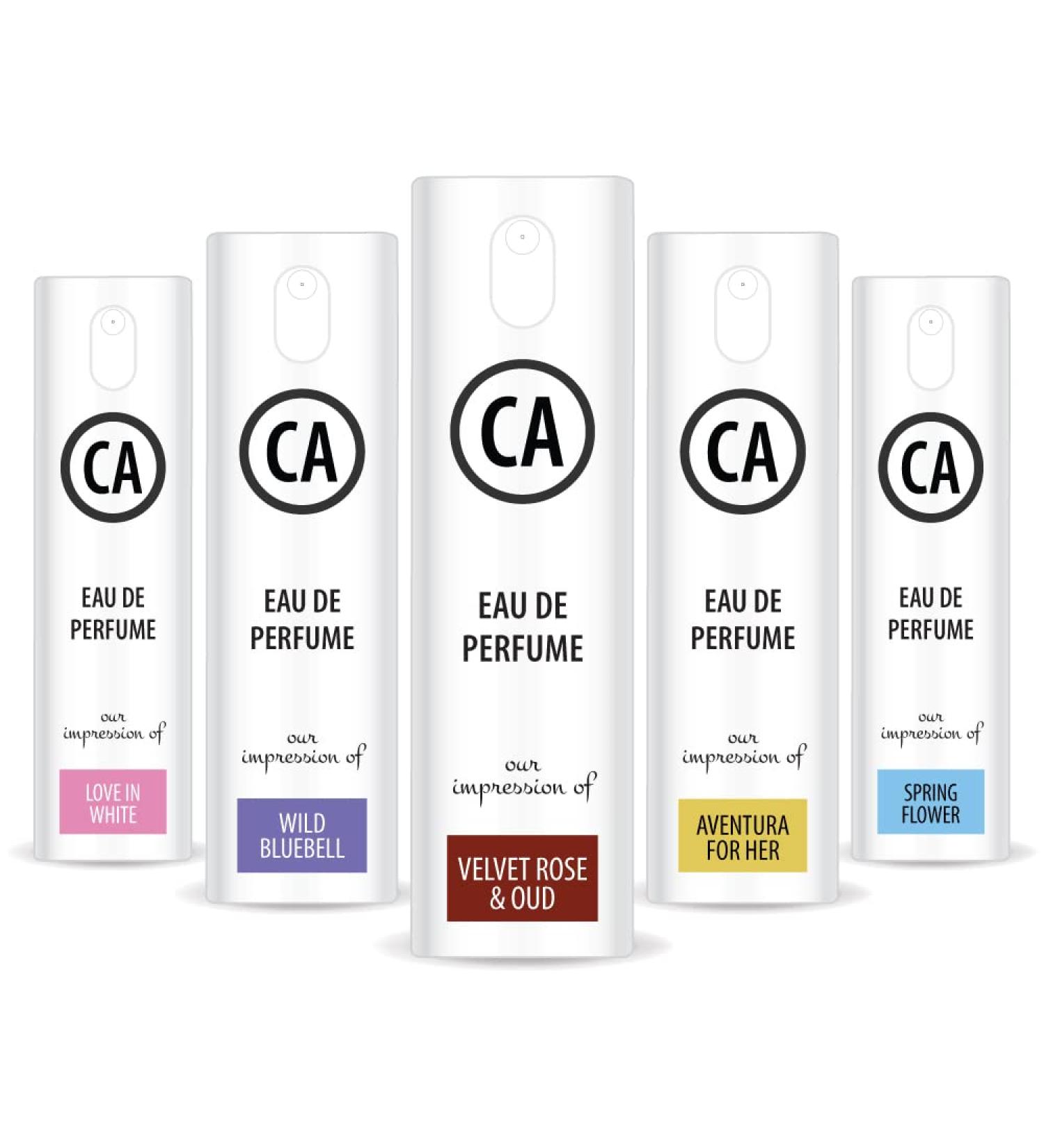 CA Perfume Niche Women Set Impression of (Love in White + Spring Flower + Aventura for Her + Velvet Rose Oud + WildBlubell) Fragrance Sample Travel Size Parfum Sprayer(0.3 Fl Oz/10 ml) x5 - Buy Online on GoSupps.com