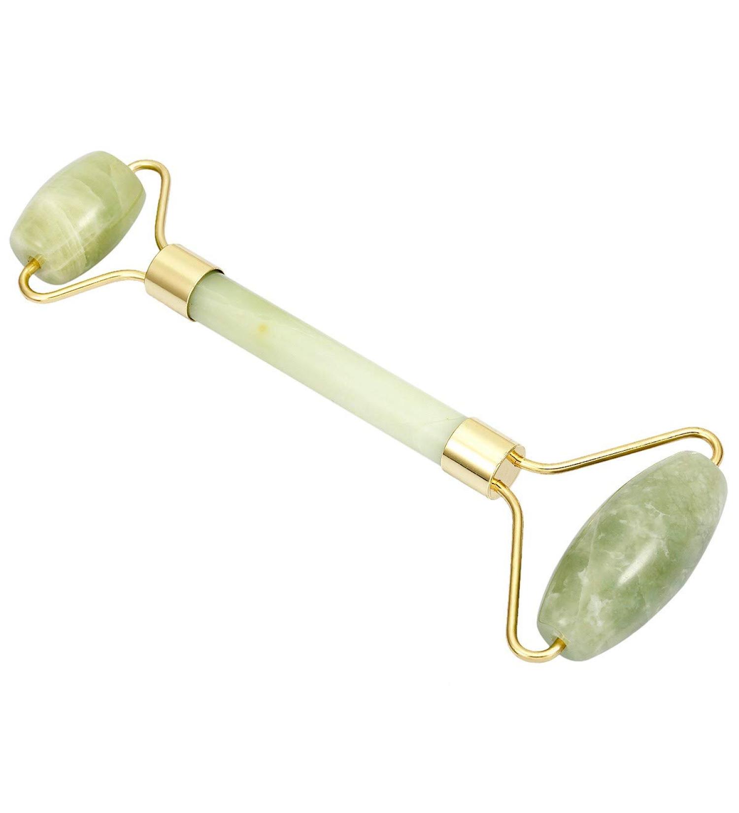 Rockcloud Natural Crystal Stone Roller Massager - Double Neck & Face Anti-Aging Jade Skincare Tool for Wrinkle Healing & Slimming - Buy Online on GoSupps.com