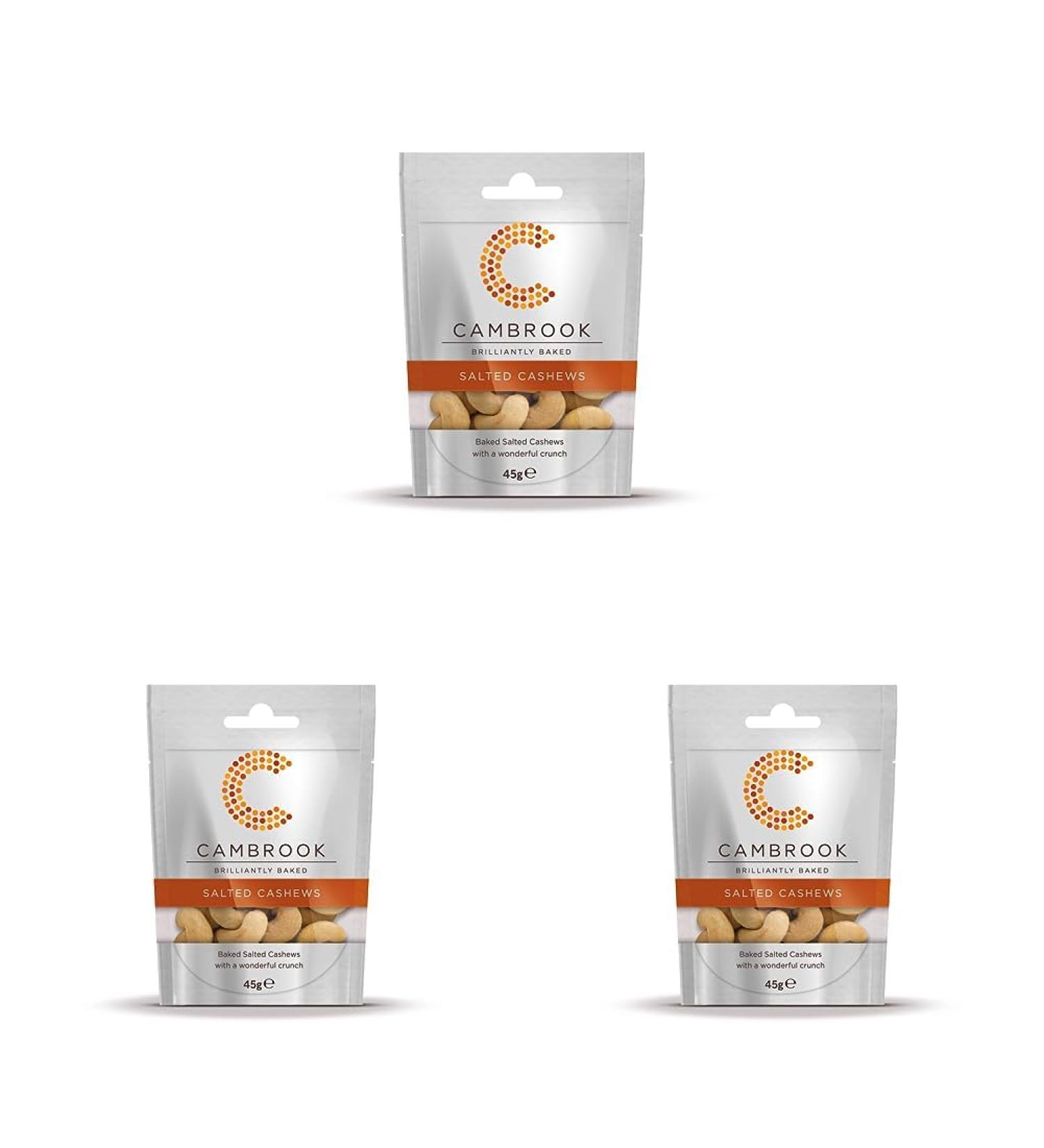 C Cambrook Extraordinary Nuts Baked and Salted Cashews Vegetarian Vegan Gluten Free High Protein Nutritious Snack Premium Nuts Eco Friendly and Recycleable Packaging 45 g Grab Bag (Pack of 3) - Buy Online on GoSupps.com