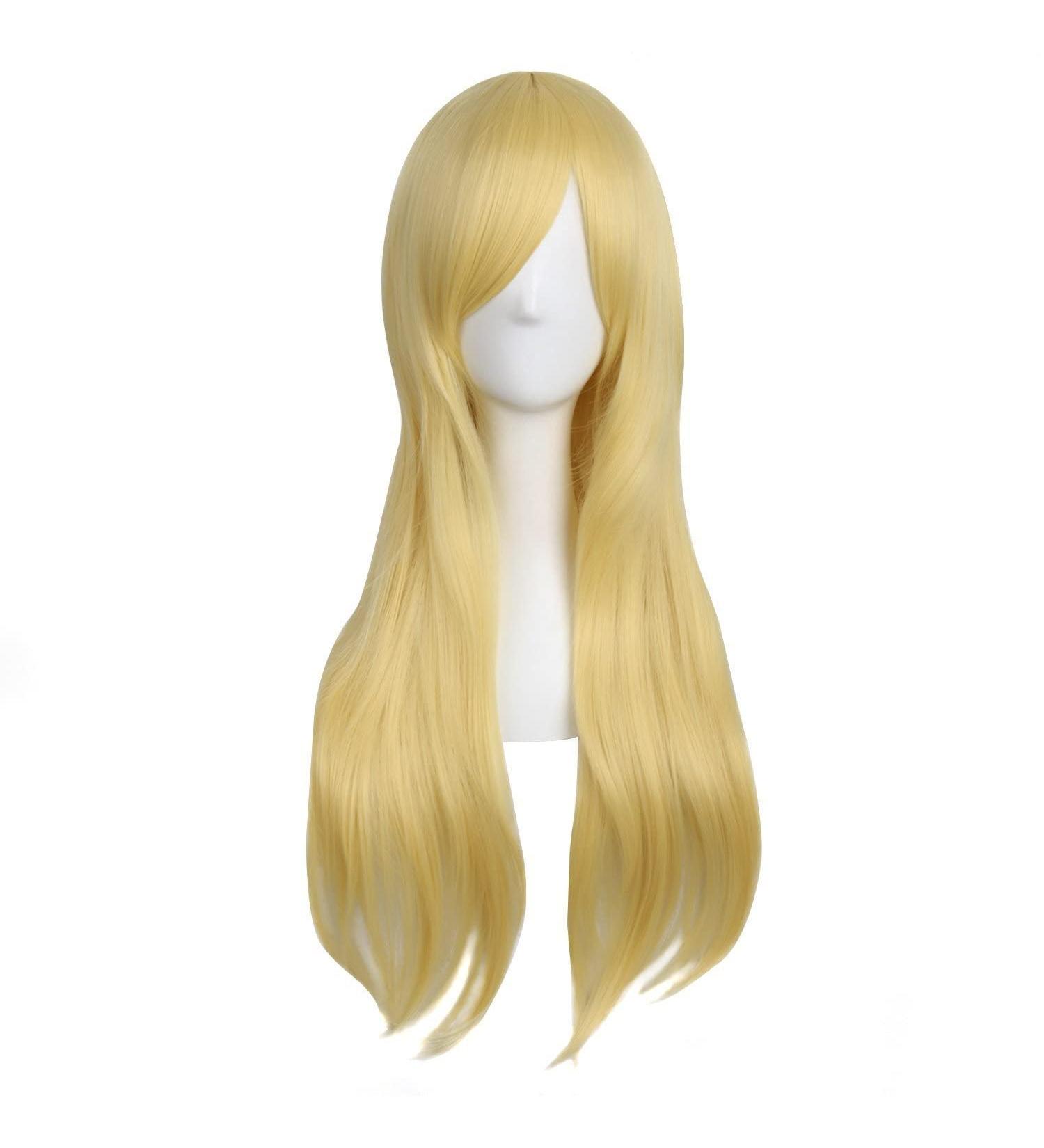 MapofBeauty 28 Gold Long Curly Hair Cosplay Wig with Side Bangs - 70cm Women's Wig - Buy Online on GoSupps.com