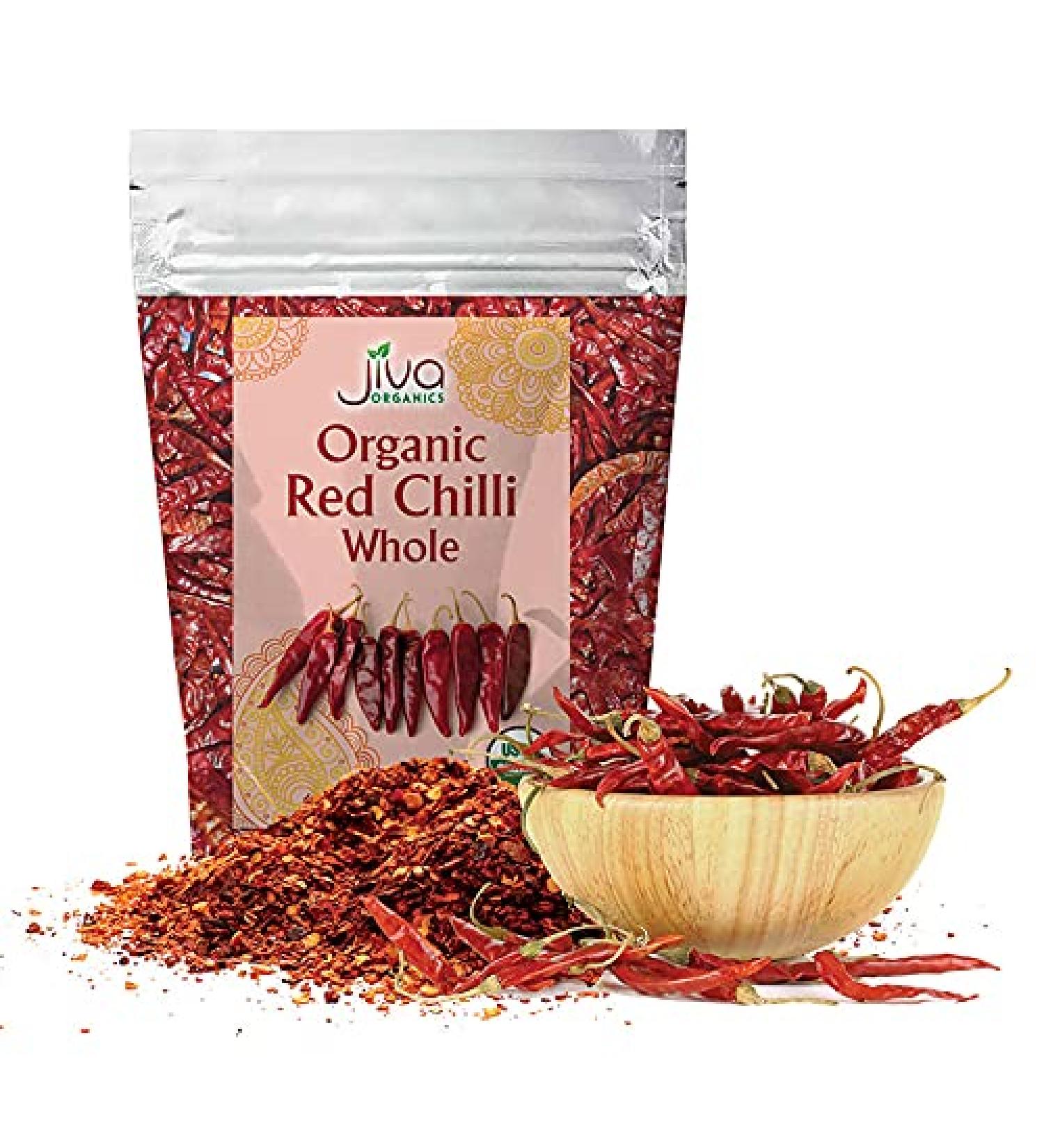 Jiva Organics Red Dried Chilli Whole 3.5 Ounce Bag