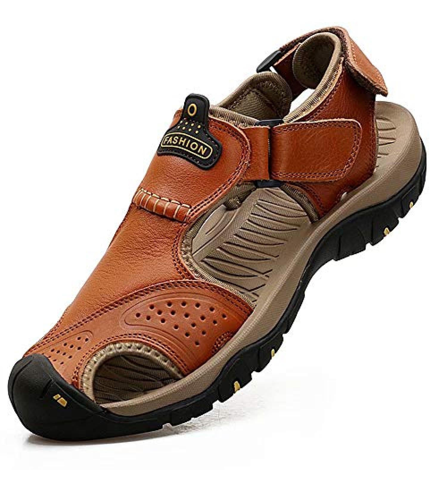 VISIONREAST Men's Leather Hiking Sandals | Waterproof Athletic Sports Shoes | Closed Toe Water Sandals - Size 12 | Brown - Buy Online on GoSupps.com