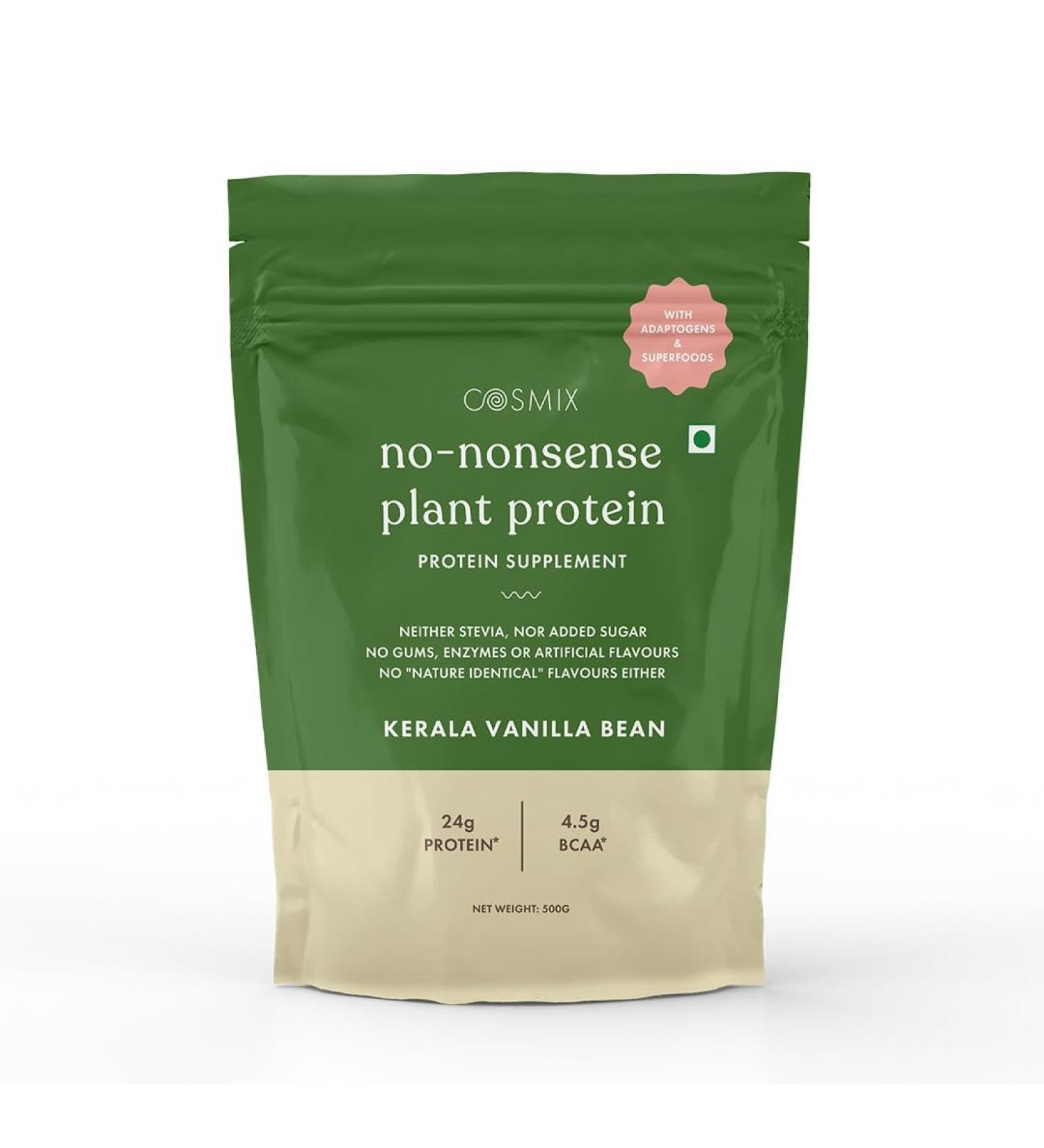 Cos.Mix No Nonsense Plant Protein - Organic Pea & Brown Rice Isolate | Vegan | 24g Protein/Serving | Easy to Digest | All Essential Amino Acids | No Preservatives | Kerala Vanilla Bean - 500g - Buy Online on GoSupps.com