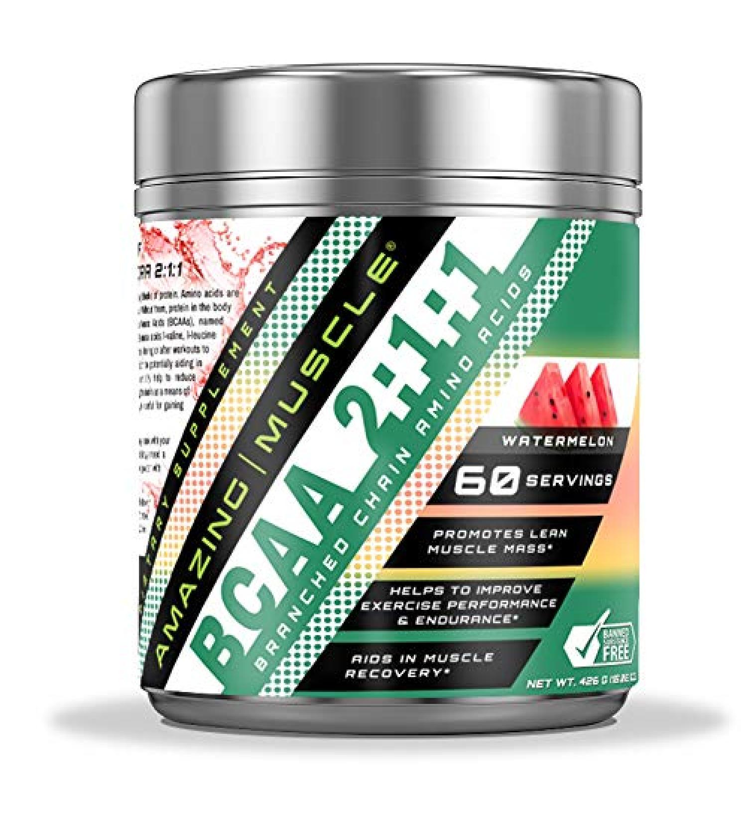 BCAA 2:1:1 Amino Acids Supplement | 6000mg Per Serving | 60 Servings | Watermelon Flavor | International Shipping Available - Buy Online on GoSupps.com